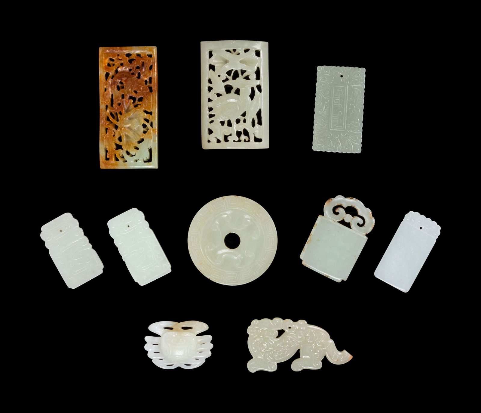 Ten Chinese Celadon, White, and Russet Jade Articles (1 of 1)
