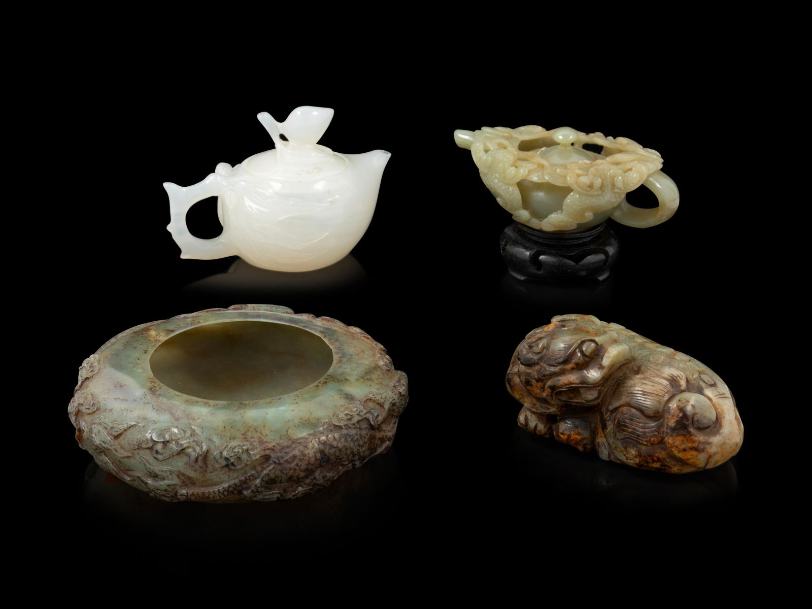 Four Chinese Jade and Peking Glass Articles Diam of (1 of 3)