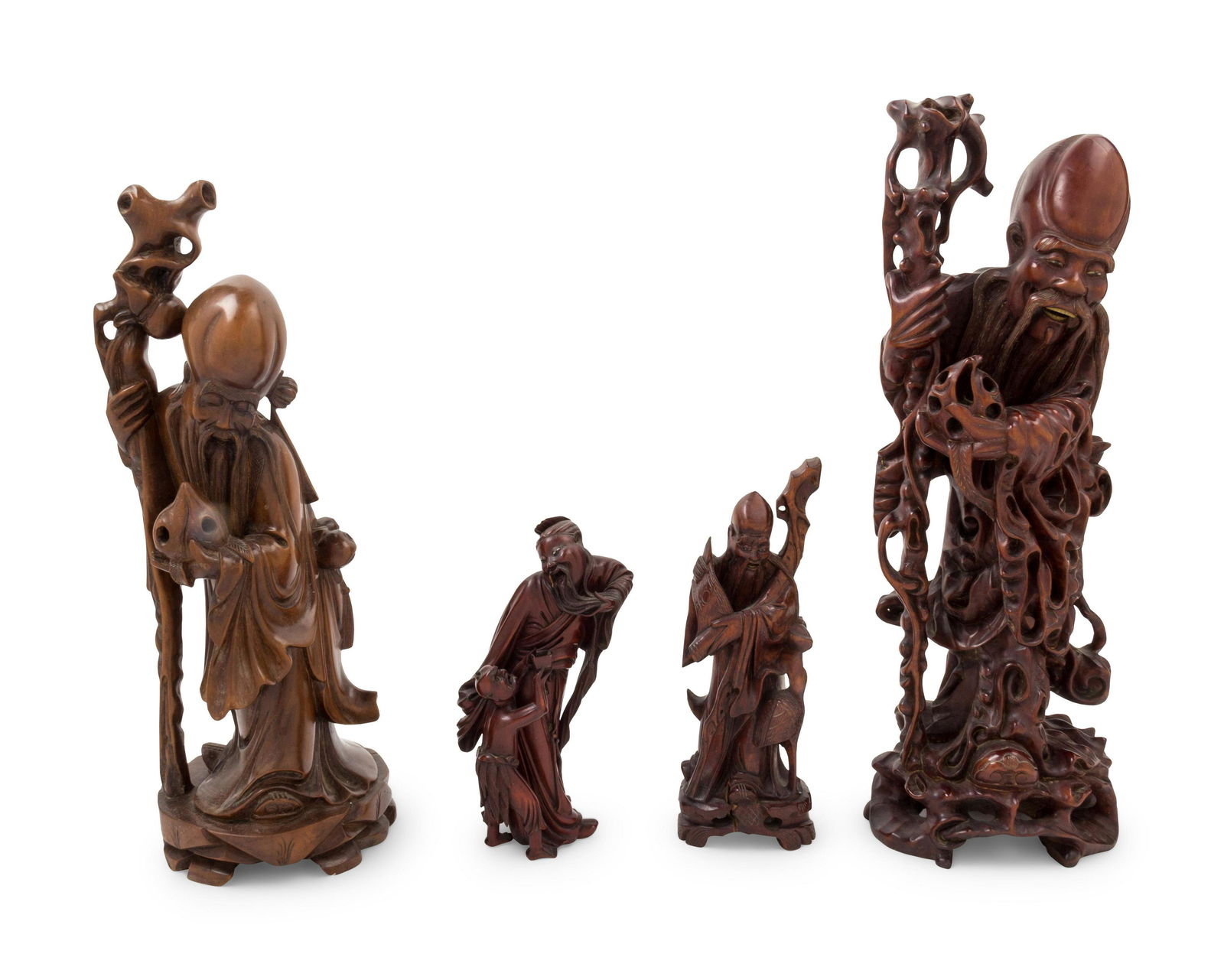 Four Chinese Carved Hardwood Figures Height of tallest (1 of 1)