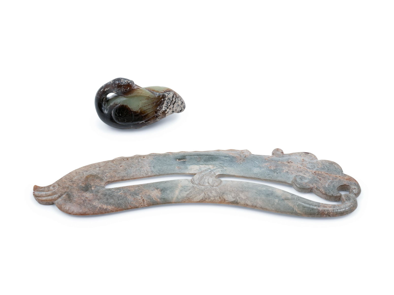 Two Chinese Archaistic Jade Carvings Length of longer (1 of 3)