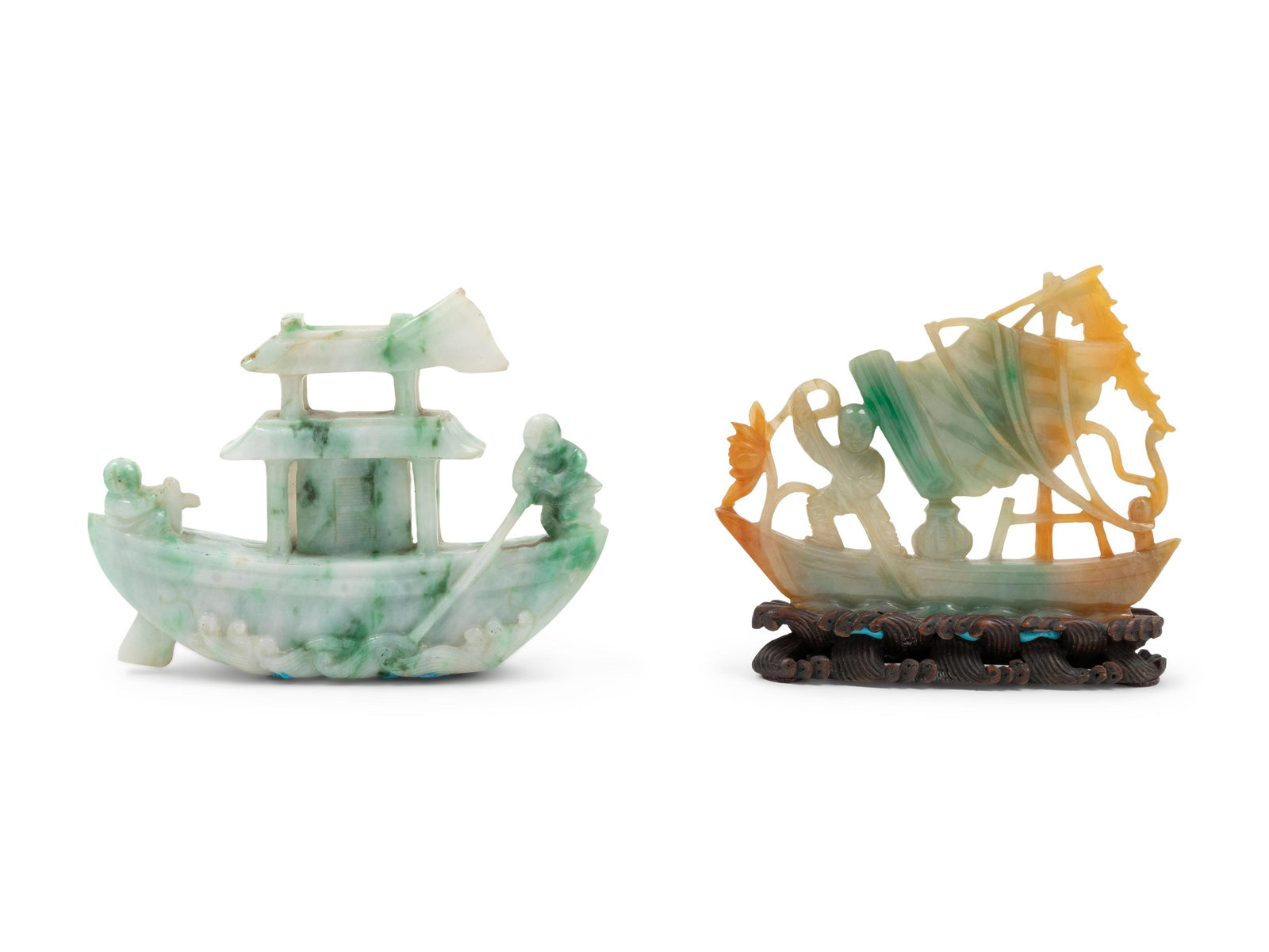 Two Chinese Jadeite Carvings of Boats  Length of longer (1 of 1)