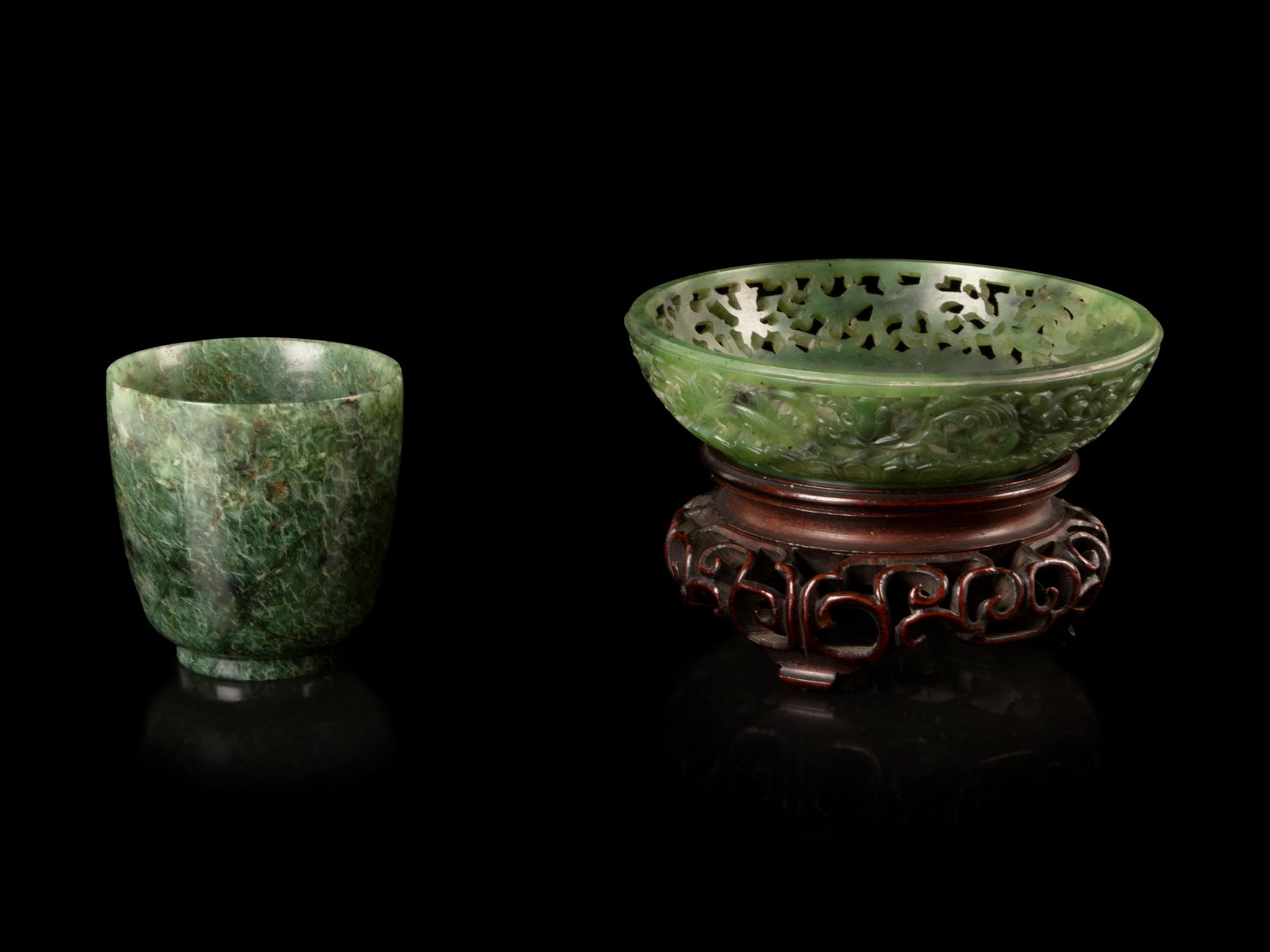 Two Chinese Spinach Jade Scholar's Objects Diameter of (1 of 1)