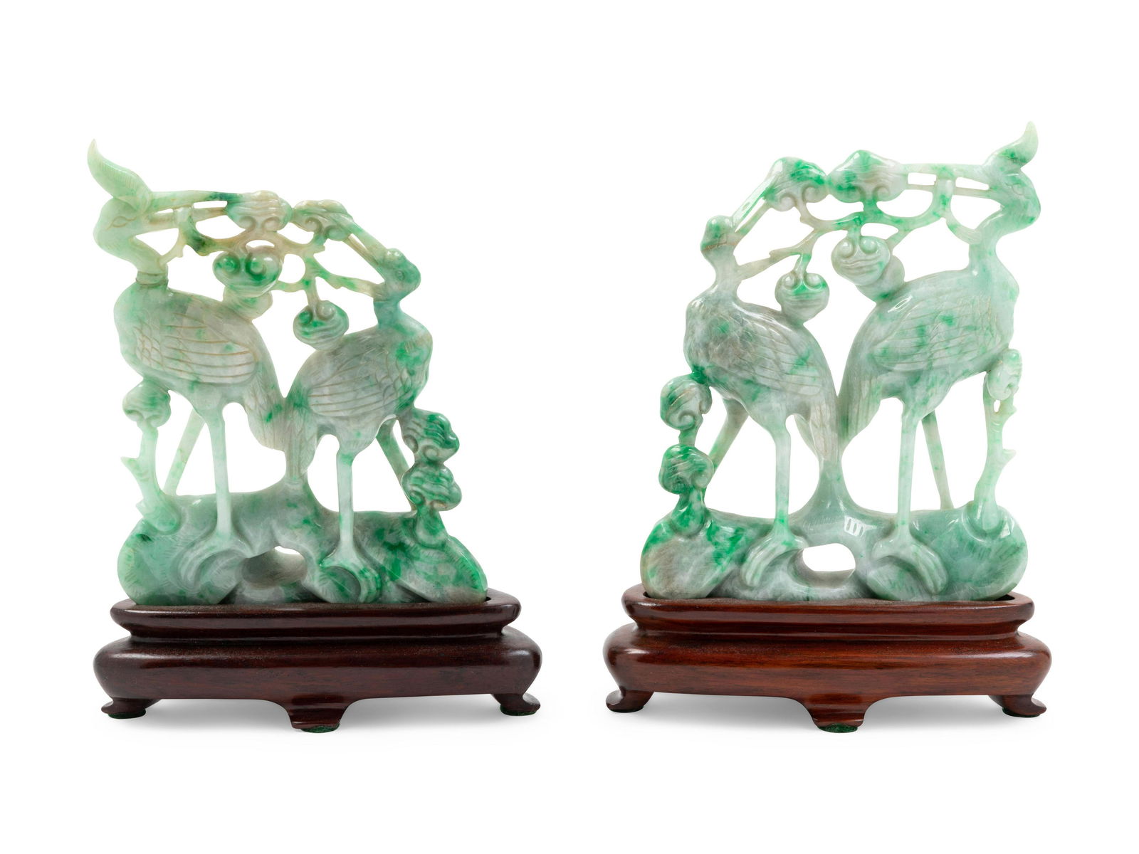 A Pair of Chinese Green and Celadon Jadeite Figural (1 of 1)