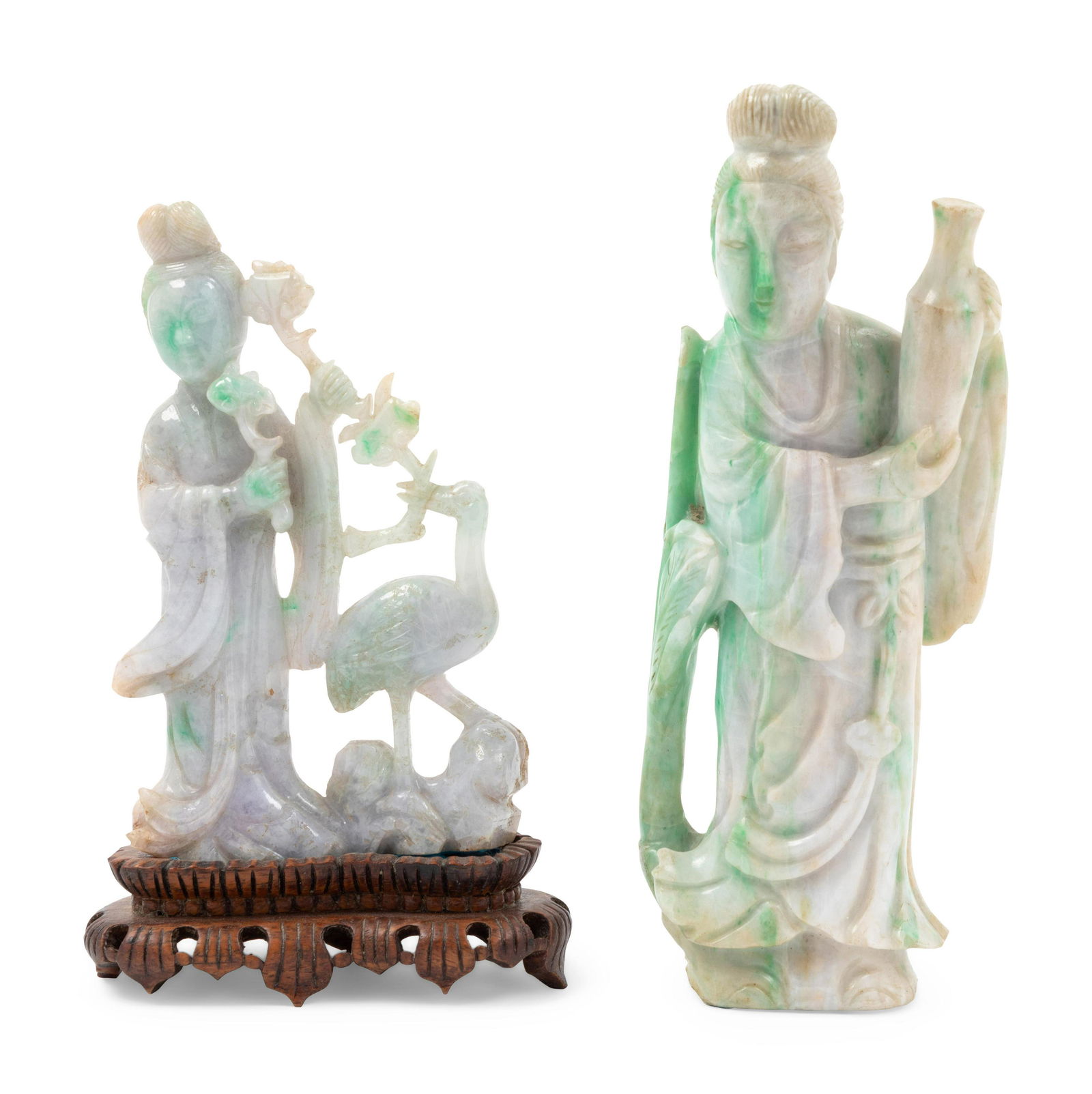 Two Chinese Apple Green and White Jadeite Figures of (1 of 1)