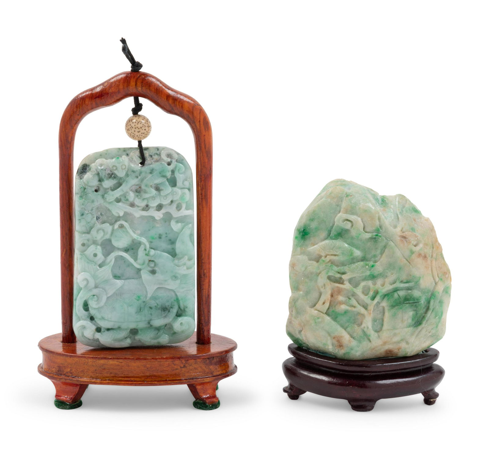 Two Chinese Green Jadeite Carvings  Height of taller (1 of 1)