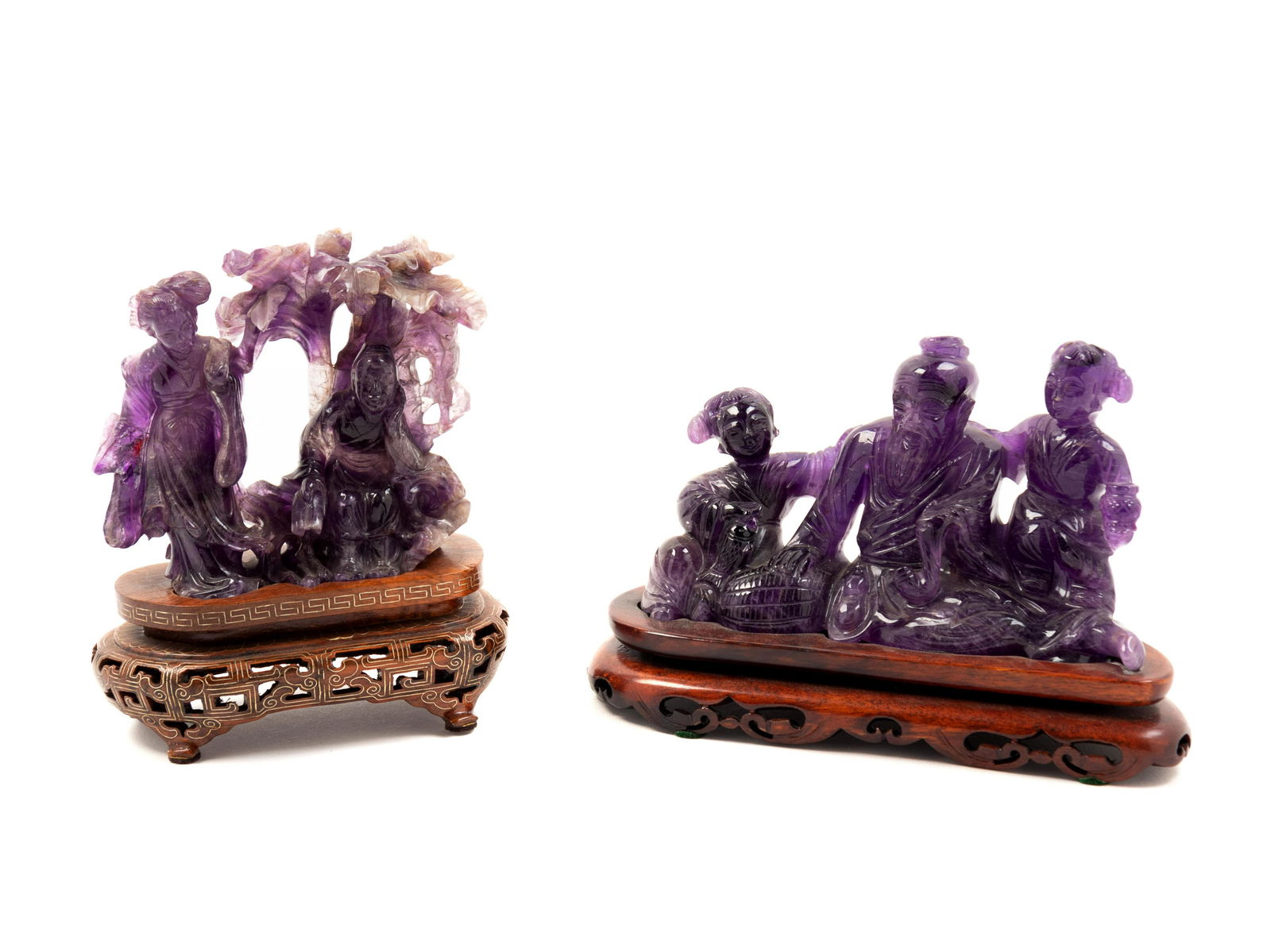 Two Chinese Amethyst Figural Groups  Height of taller 4 (1 of 3)