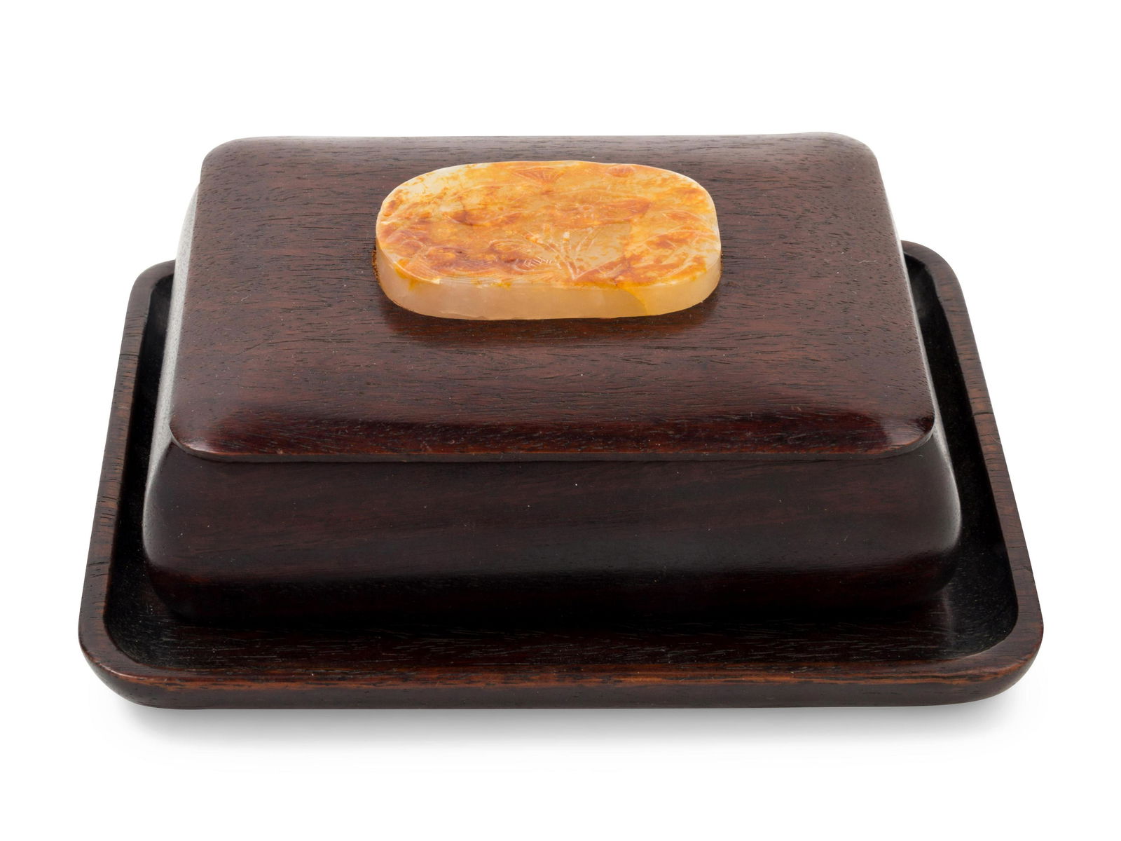 A Chinese Jade Inset Huanghuali Wood Box and Tray (1 of 3)