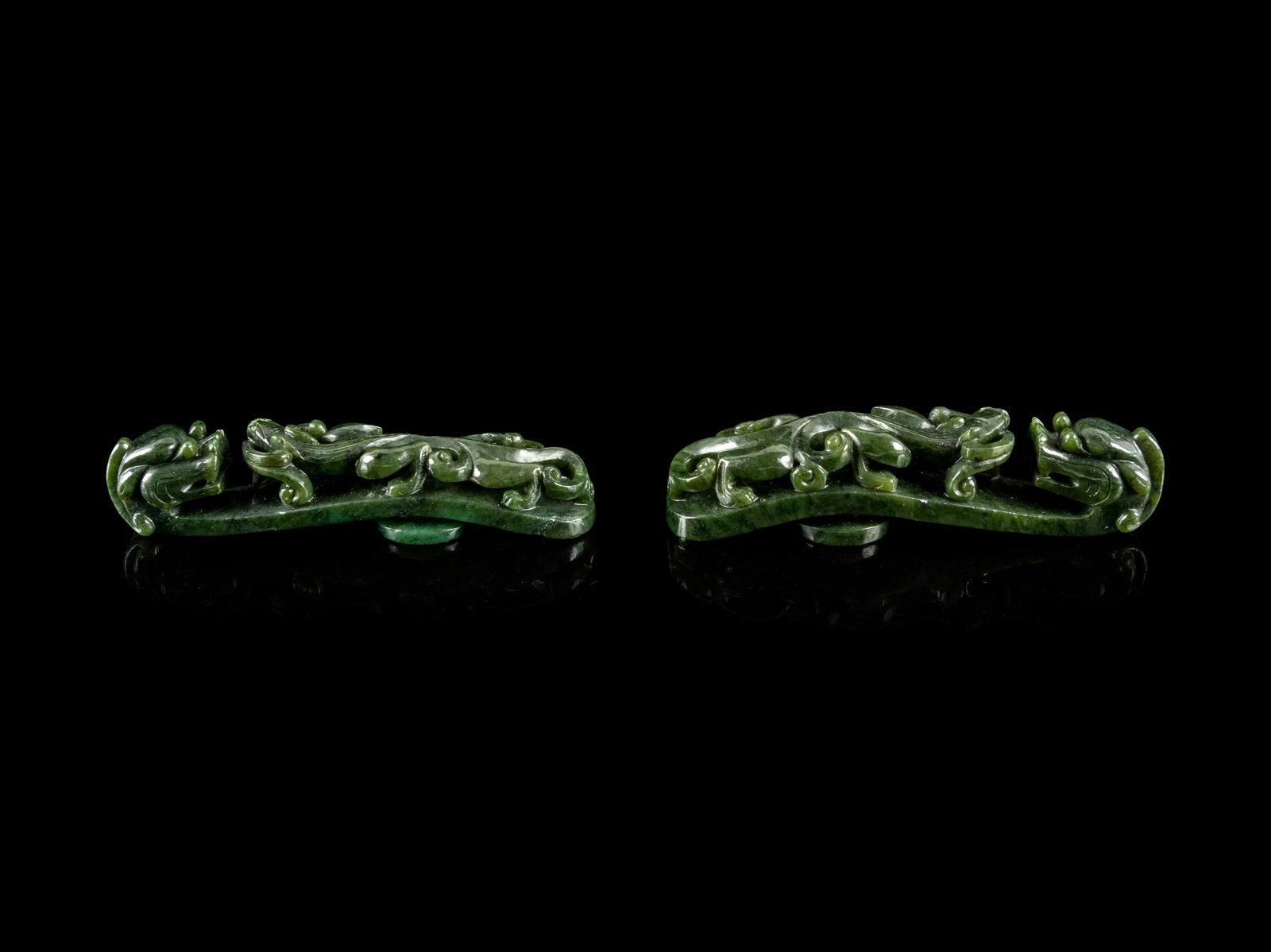 A Pair of Chinese Spinach Jade Belt Hooks  Length 5 (1 of 3)
