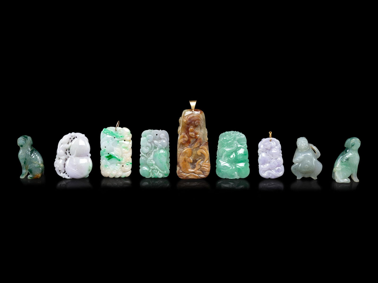 Nine Chinese Jadeite Carvings Length of largest 3 1/4 (1 of 1)