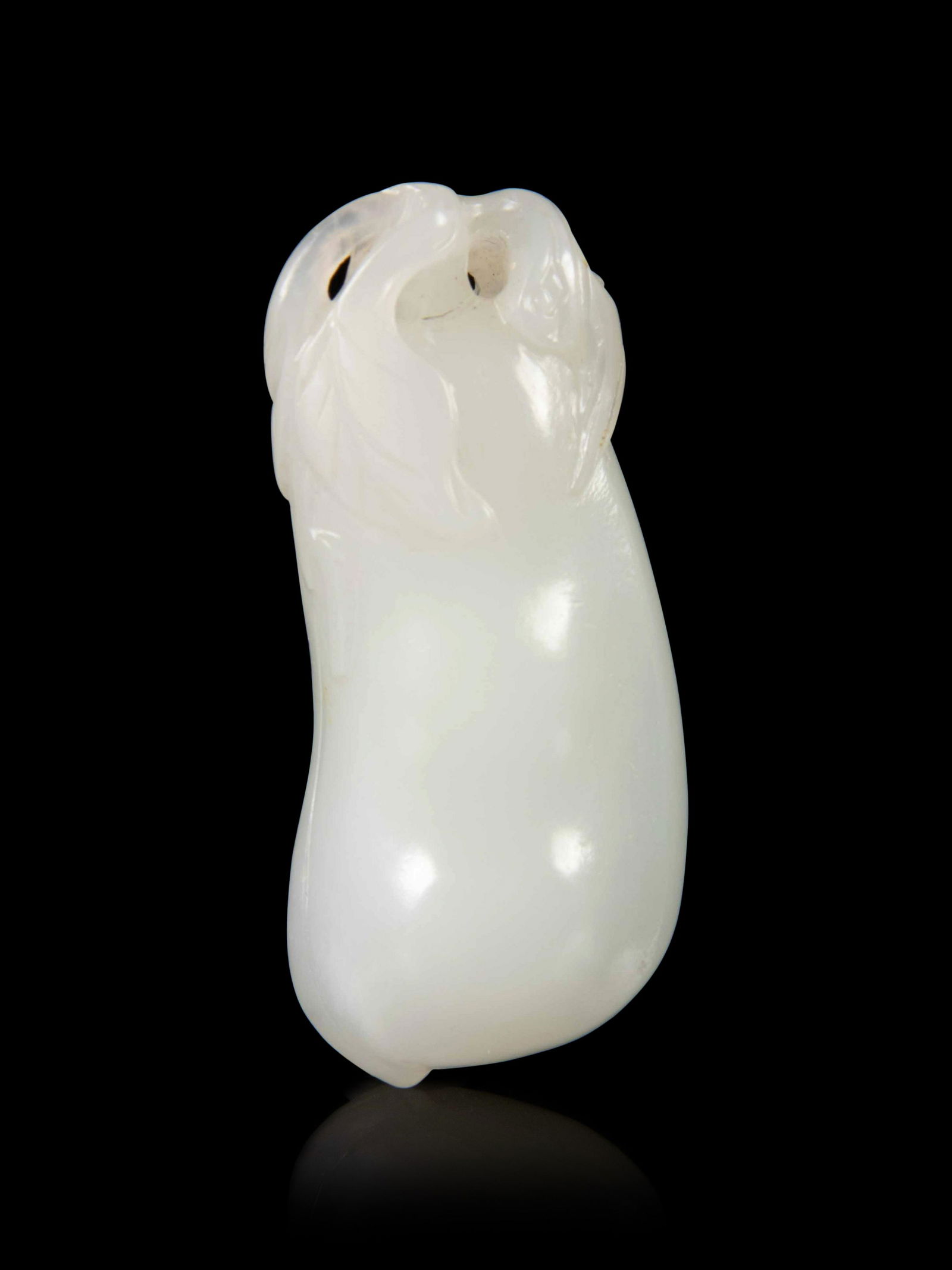 A Chinese White Jade Eggplant Pendant Length 2 1/4 in., (1 of 3)