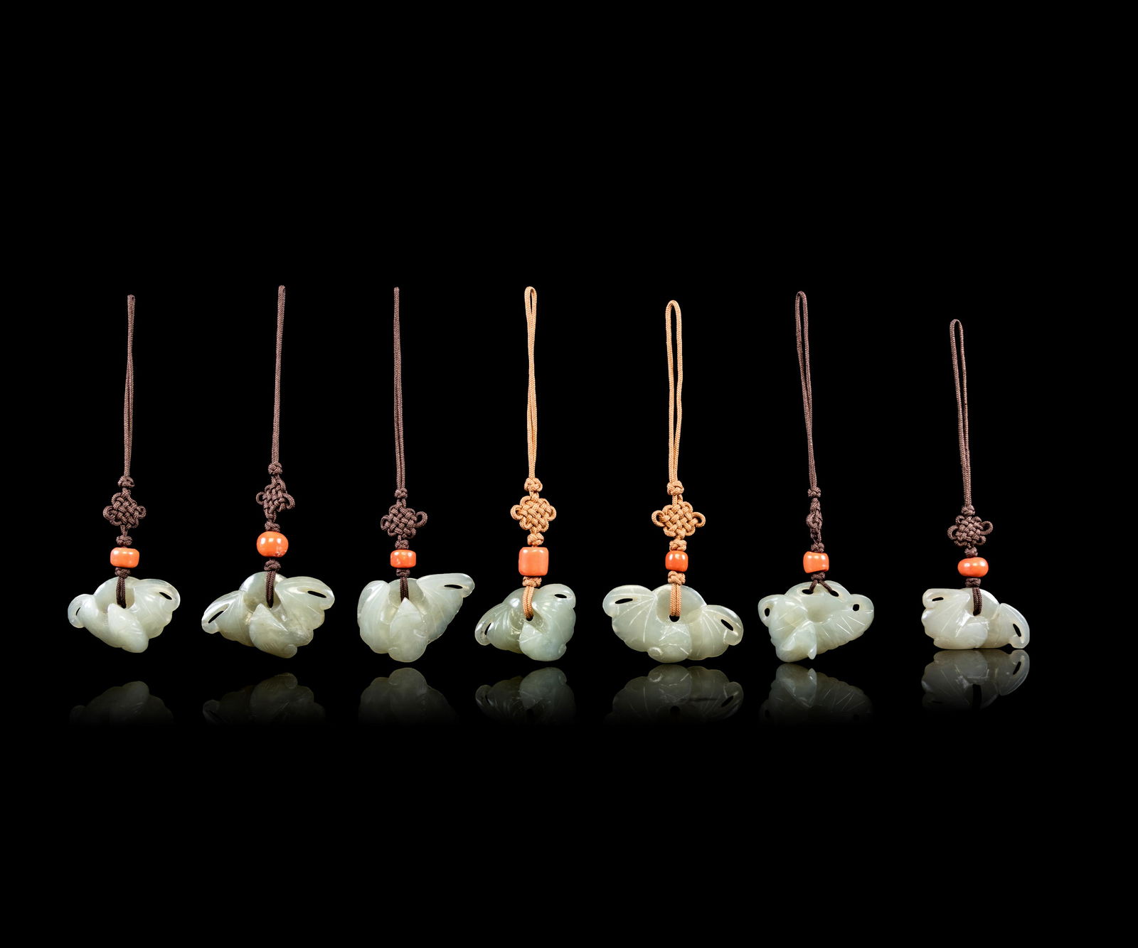 Seven Chinese Celadon Jade Bat-Form Pendants Length of (1 of 1)