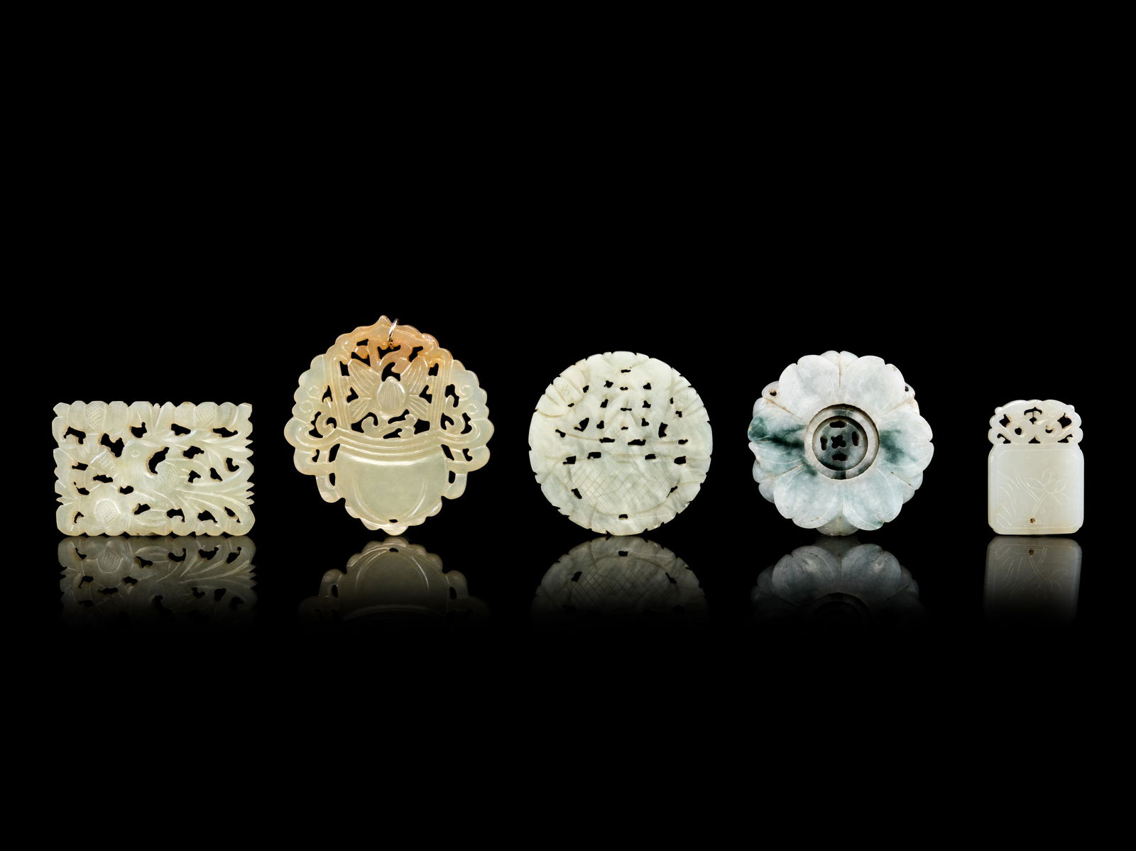 Five Chinese Hardstone Pendants Length of largest 2 1/2 (1 of 2)