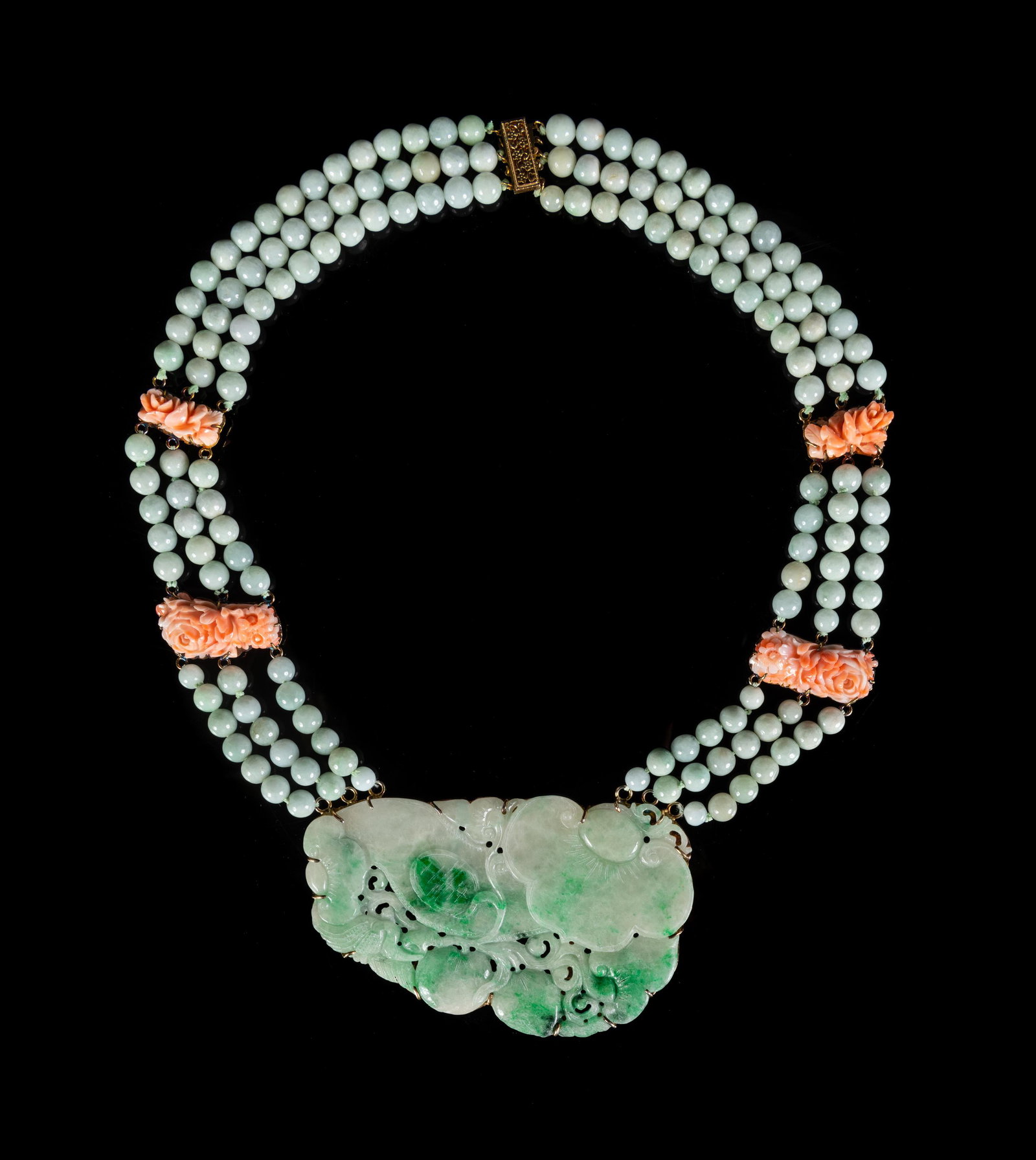 A Chinese Jadeite Beaded Necklace Length 15 in., 38 cm. (1 of 1)
