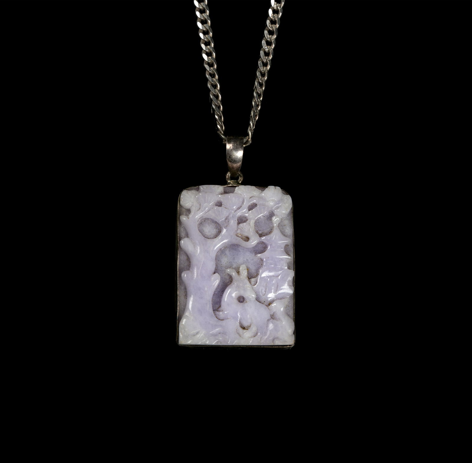 A Chinese Lavender Jadeite and Silver Necklace Length (1 of 2)