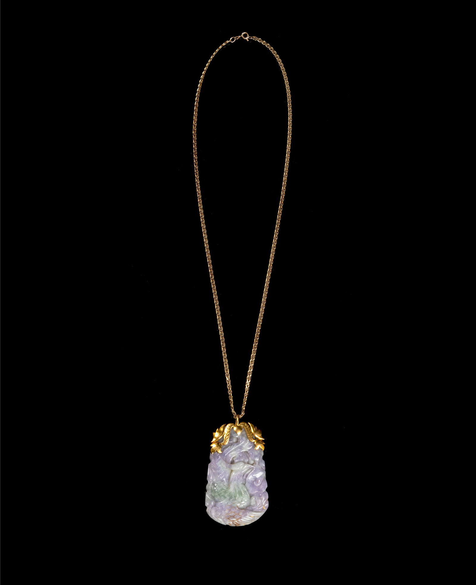 A Chinese Jadeite and Yellow Gold Necklace Width 12 1/2 (1 of 1)