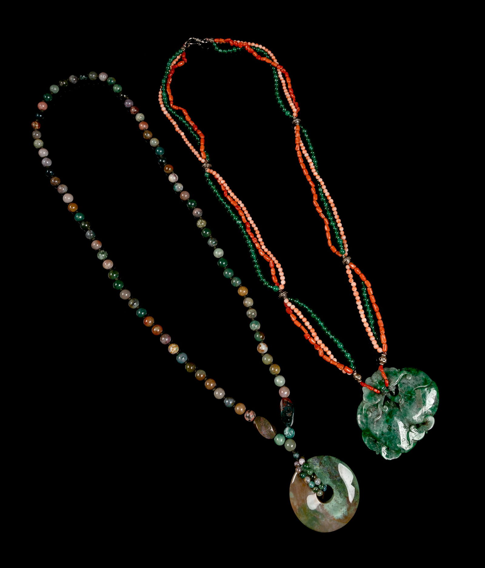 Two Chinese Hardstone Beaded Necklaces Larger: length (1 of 2)