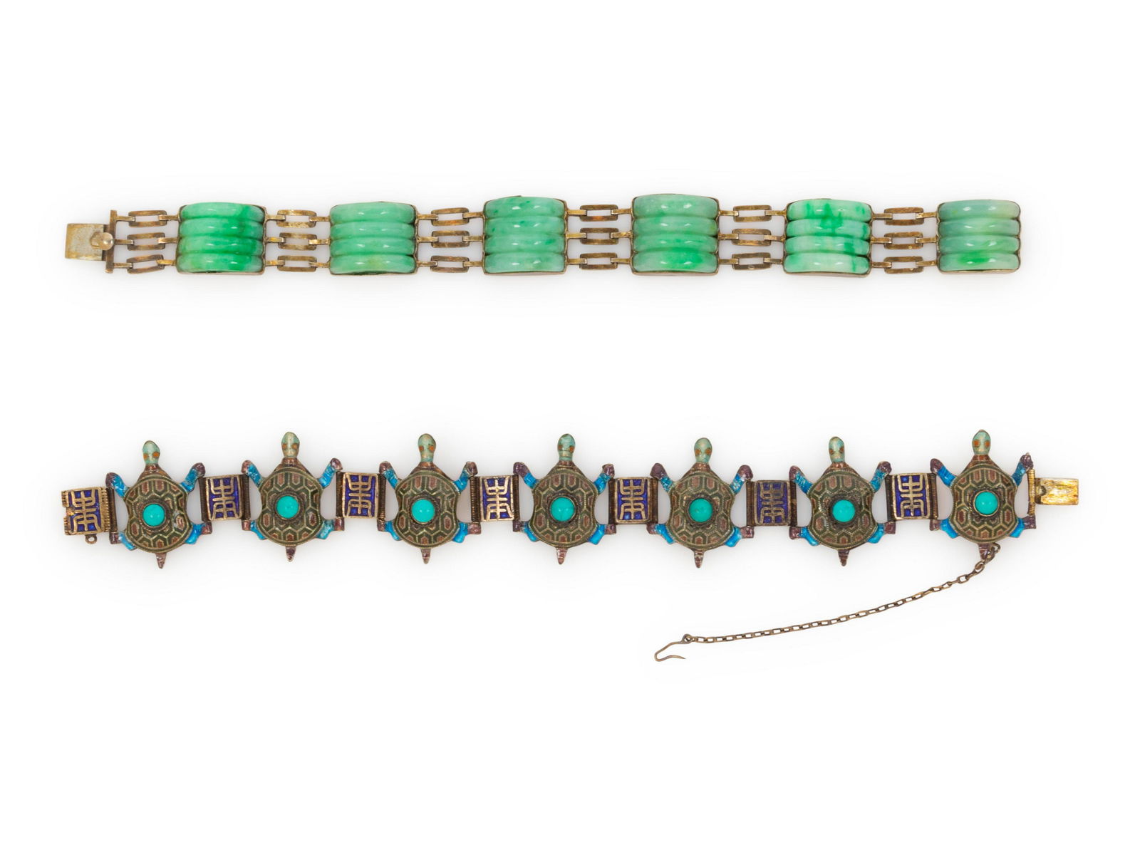 Two Chinese Jadeite Inset Metal Bracelet Length of (1 of 1)