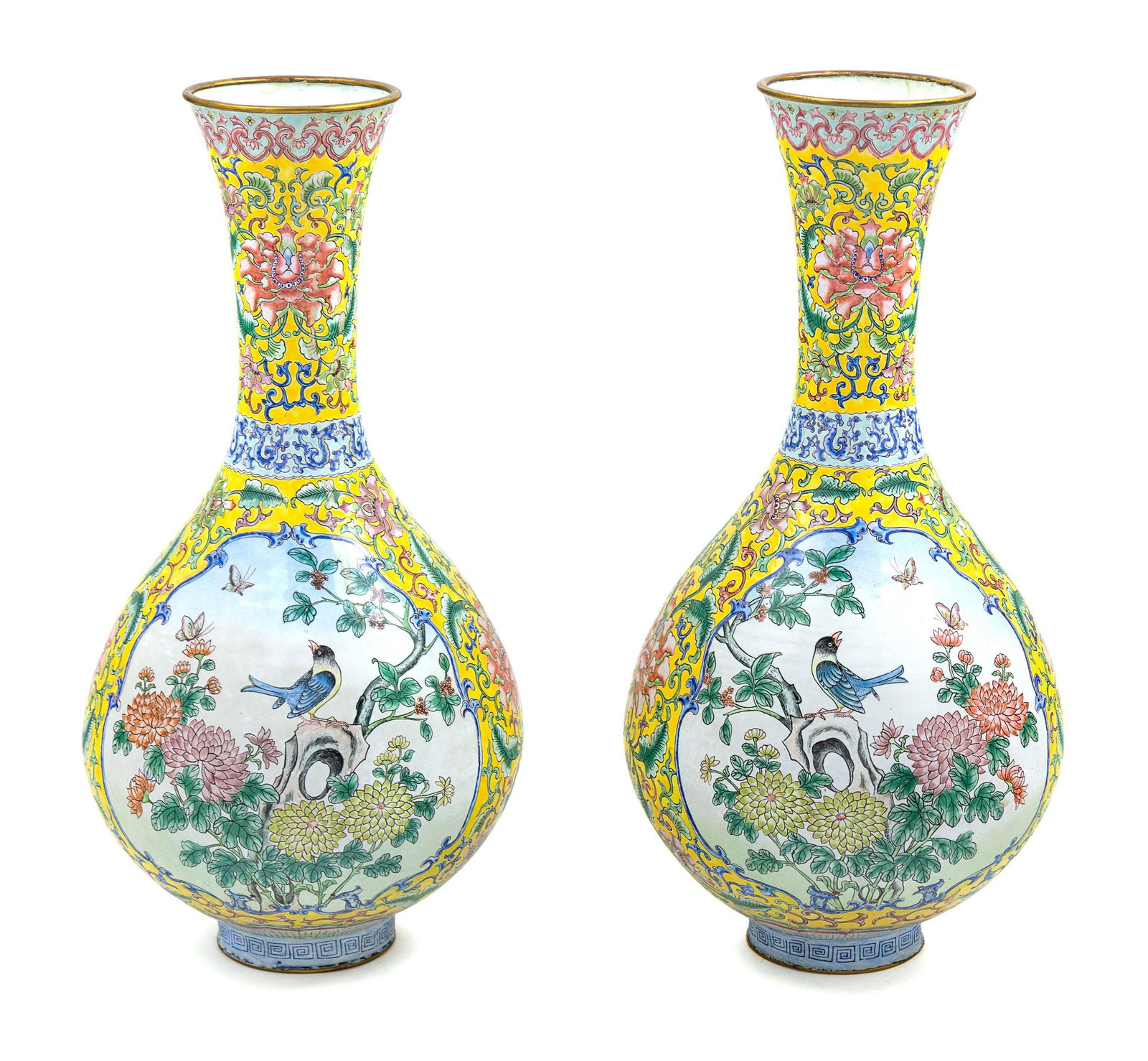 A Pair of Chines Canton Painted Enamel Vases Height 17 (1 of 2)