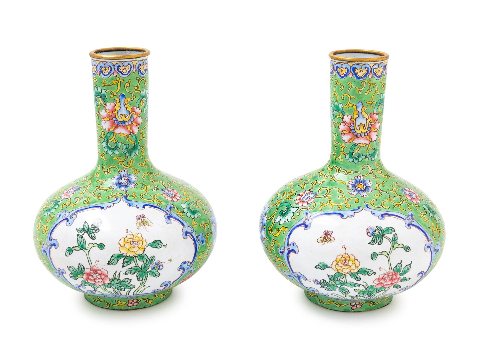 A Pair of Chinese Canton Enamel on Copper Bottle Vases (1 of 1)