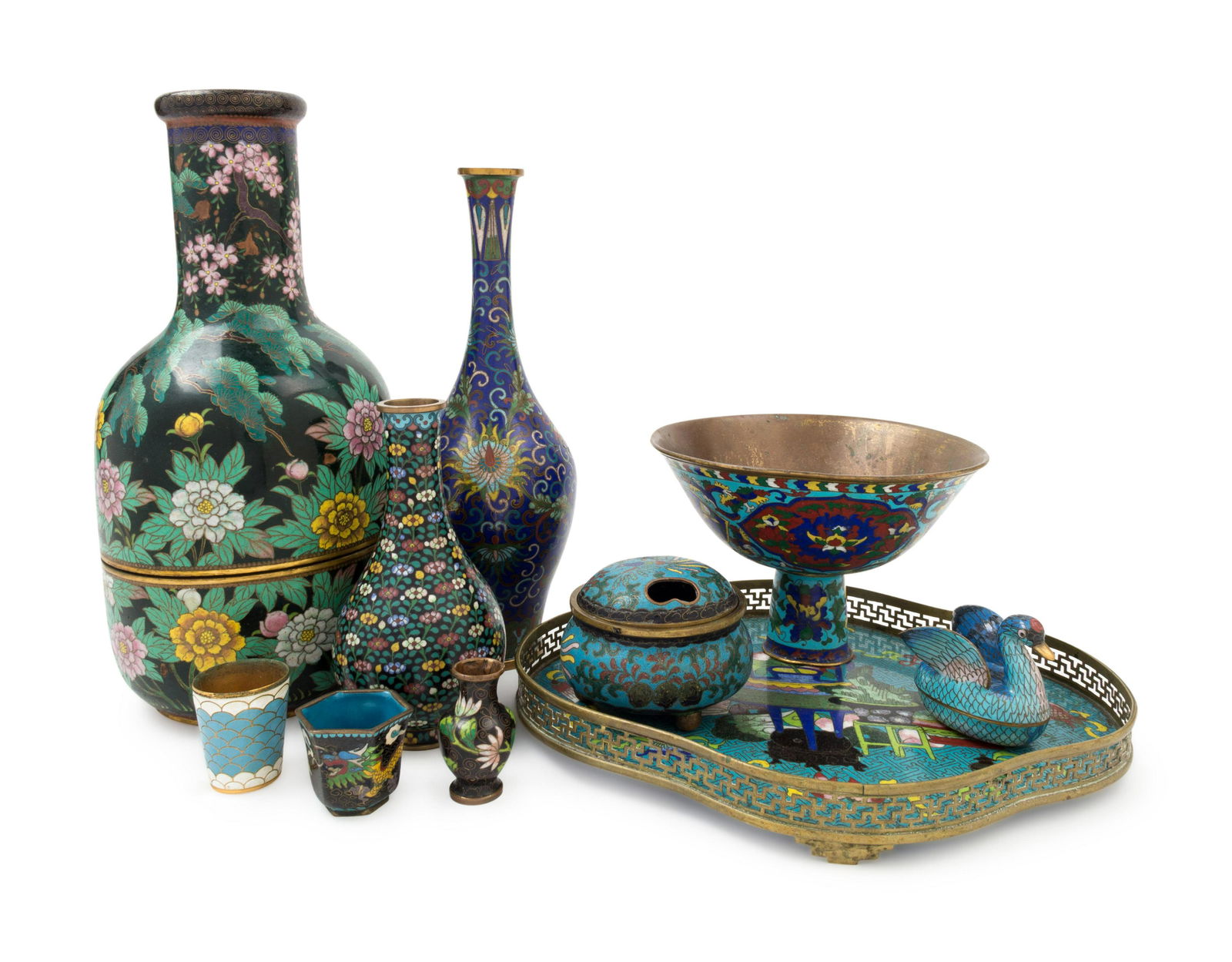 Ten Chinese Cloissone Enamel Wares Height of largest 11 (1 of 3)