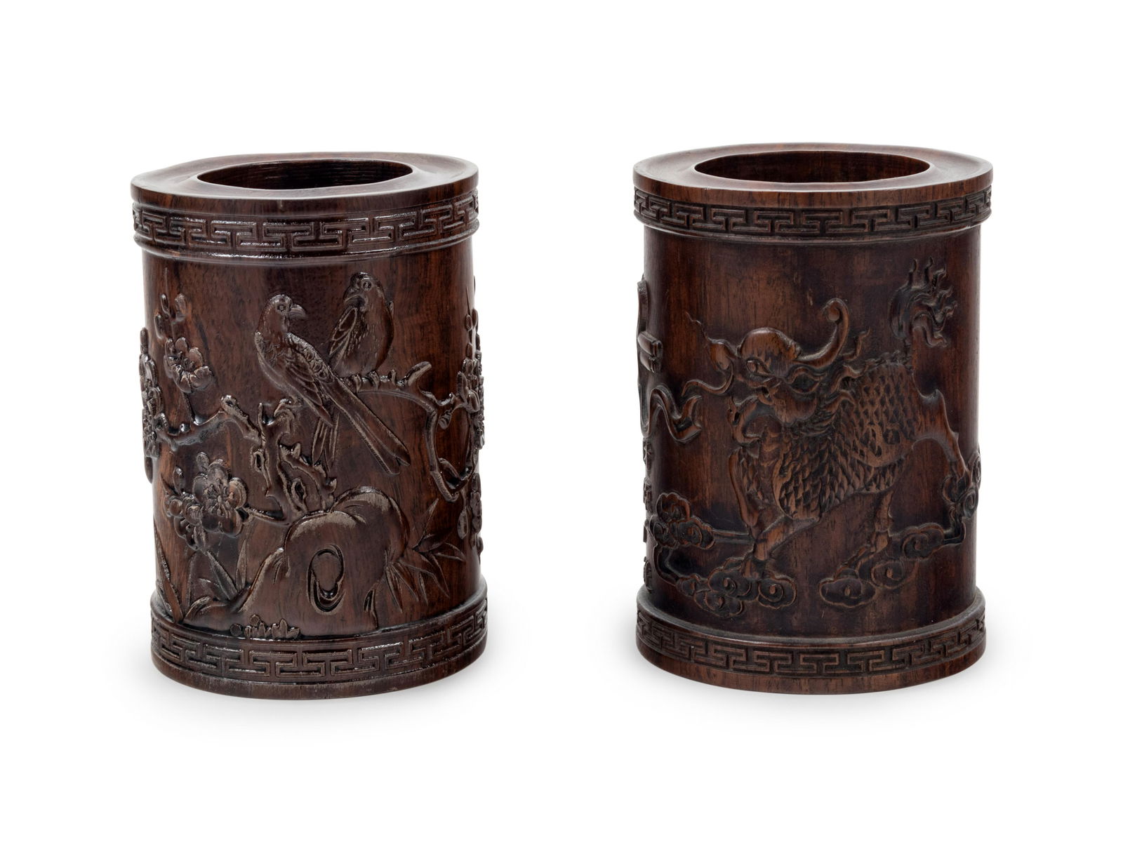 Two Chinese Carved Hardwood Brush Pots, Bitong Height (1 of 2)