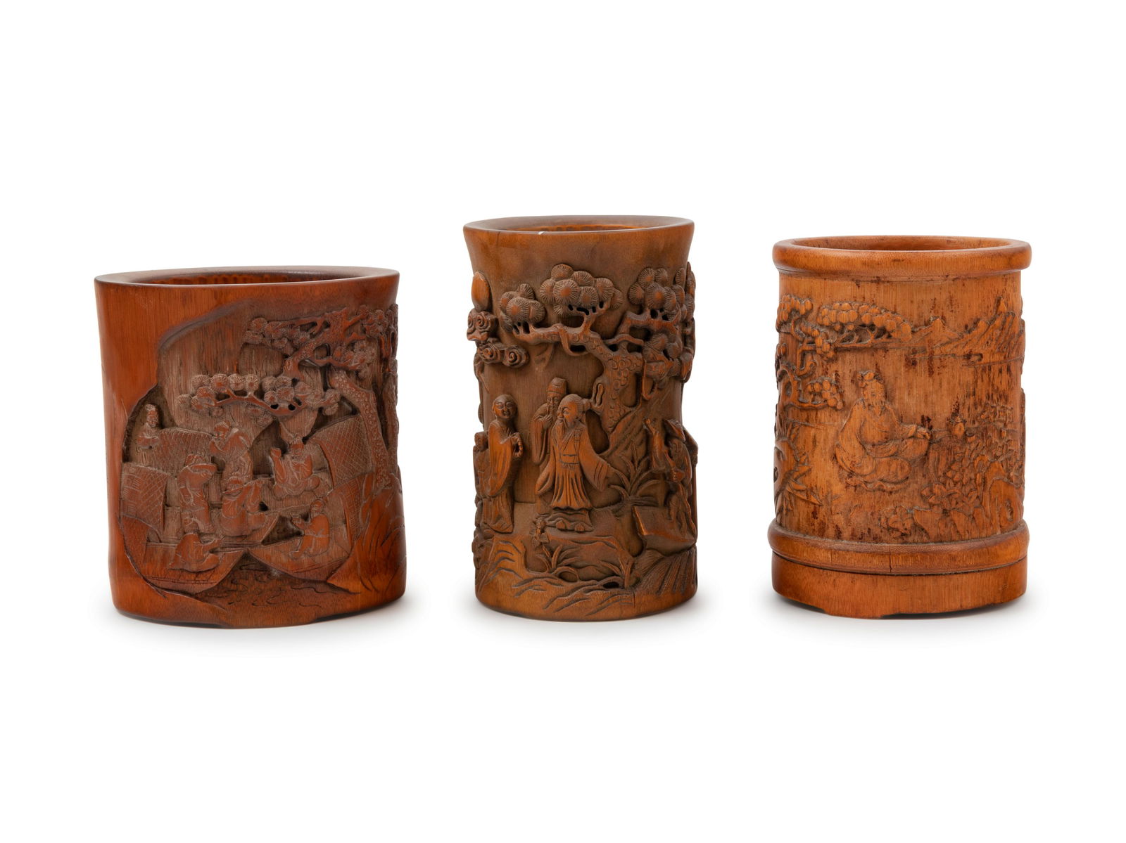 Three Chinese Bamboo Brush Pots, Bitong Height of (1 of 2)