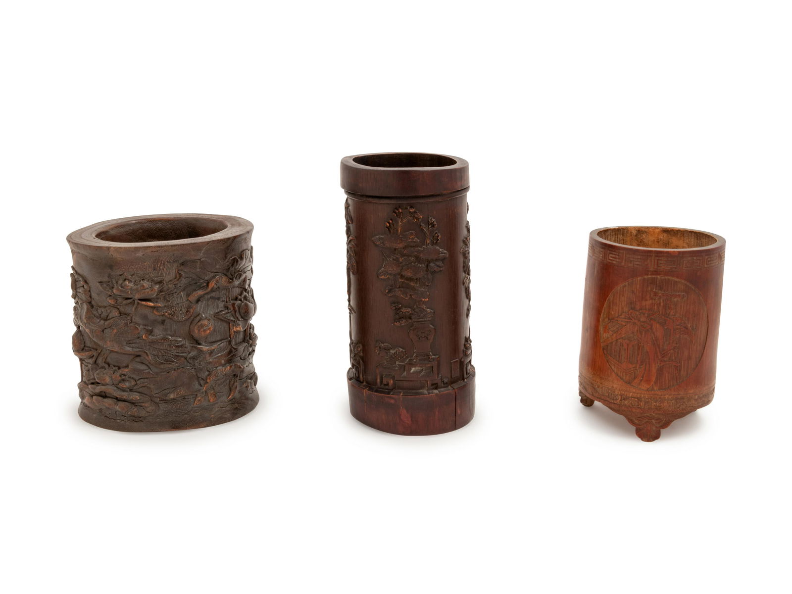Three Chinese Bamboo Brush Pots, Bitong Height of (1 of 2)