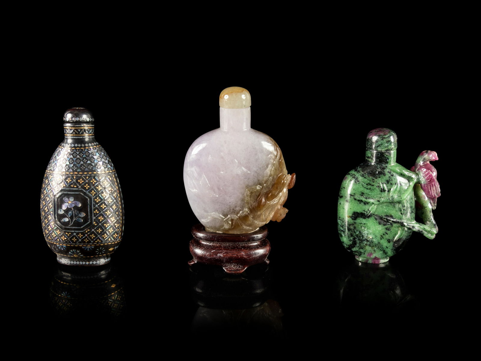Three Chinese Snuff Bottles Height of tallest 2 3/8 (1 of 4)
