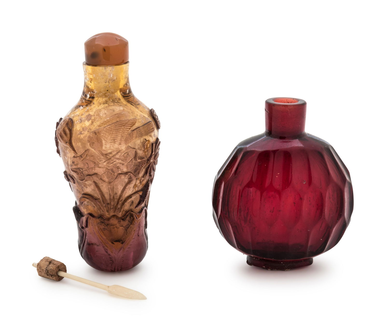 Two Chinese Peking Glass Snuff Bottles Height of larger (1 of 1)