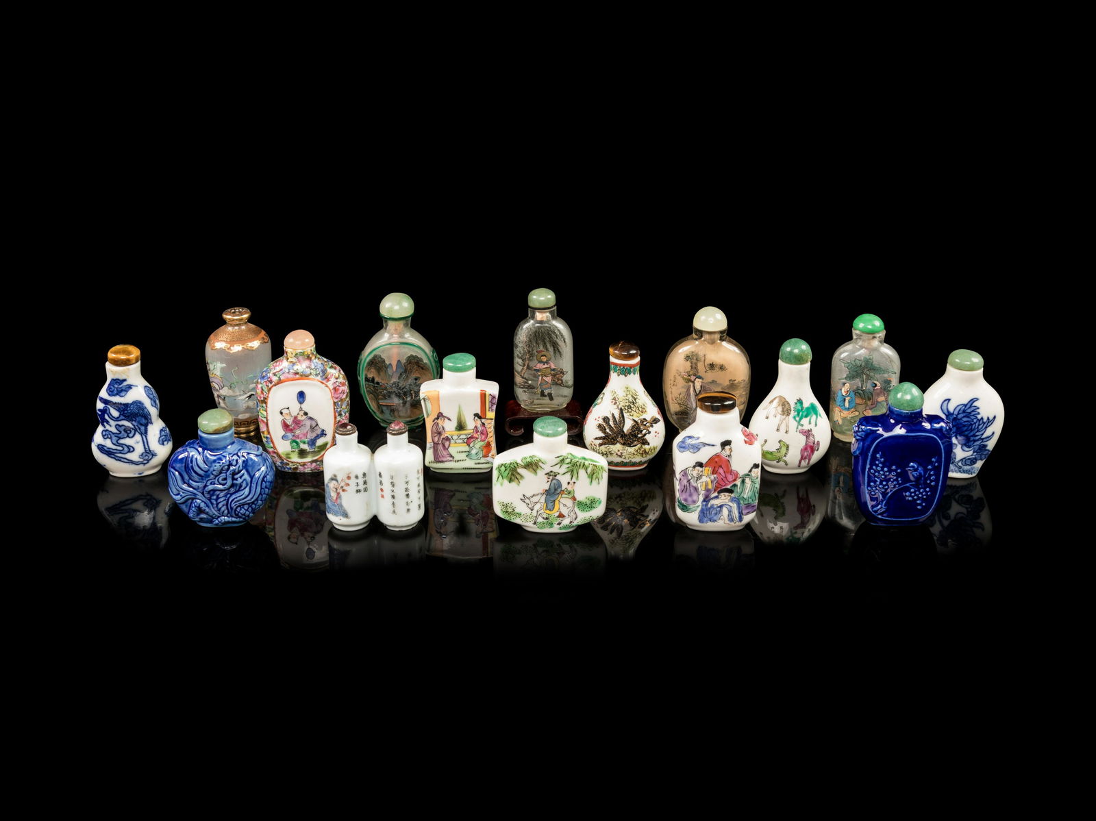 Seventeen Chinese Snuff Bottles Height of tallest 3 3/4 (1 of 4)