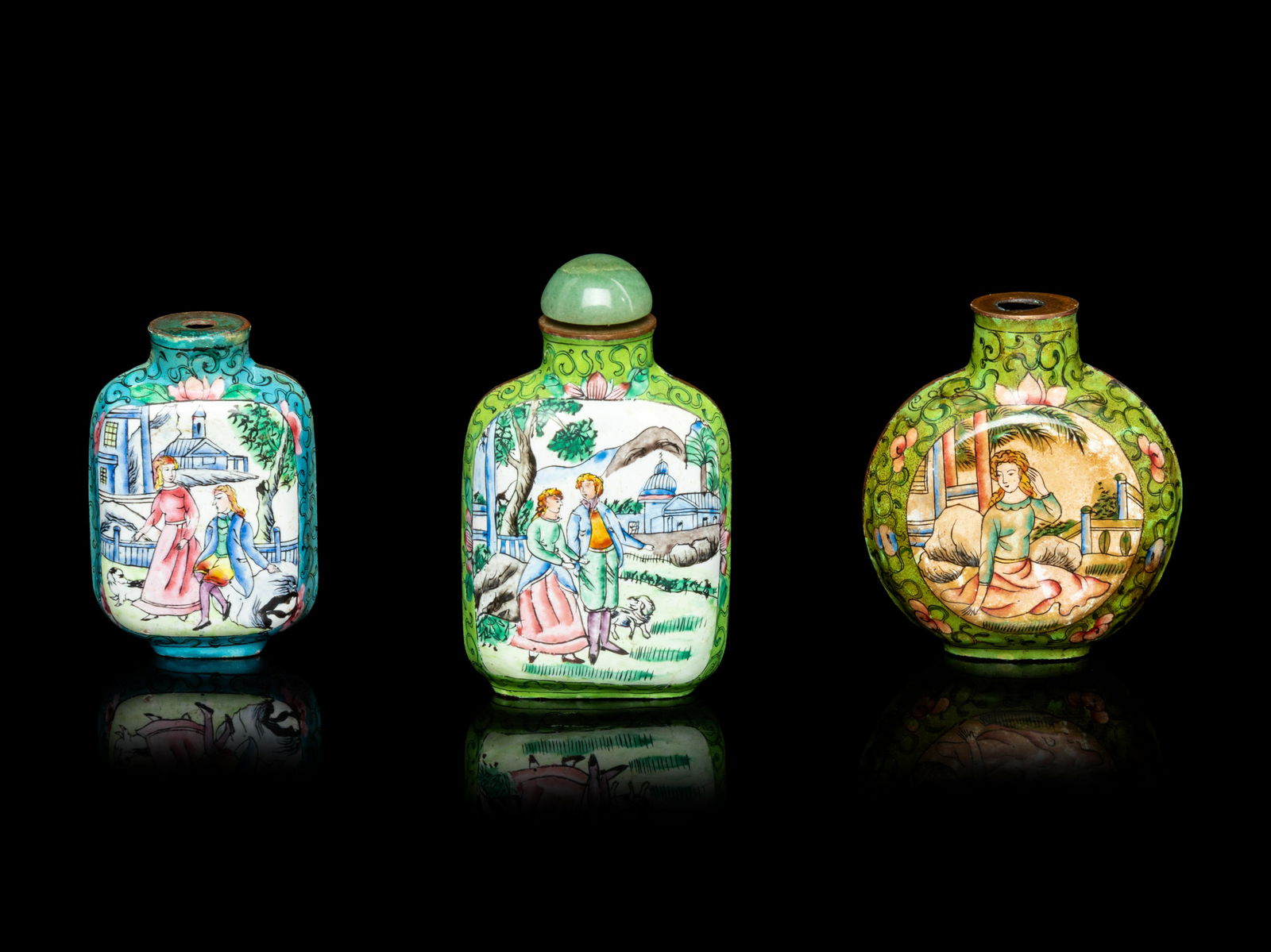 Three Chinese Canton Enamel on Copper Snuff Bottles (1 of 3)