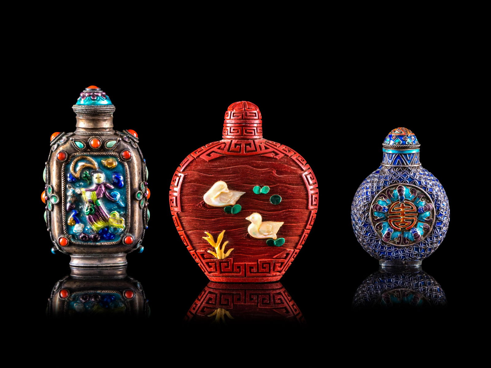 Three Chinese Snuff Bottles Height of tallest 3 in., (1 of 2)