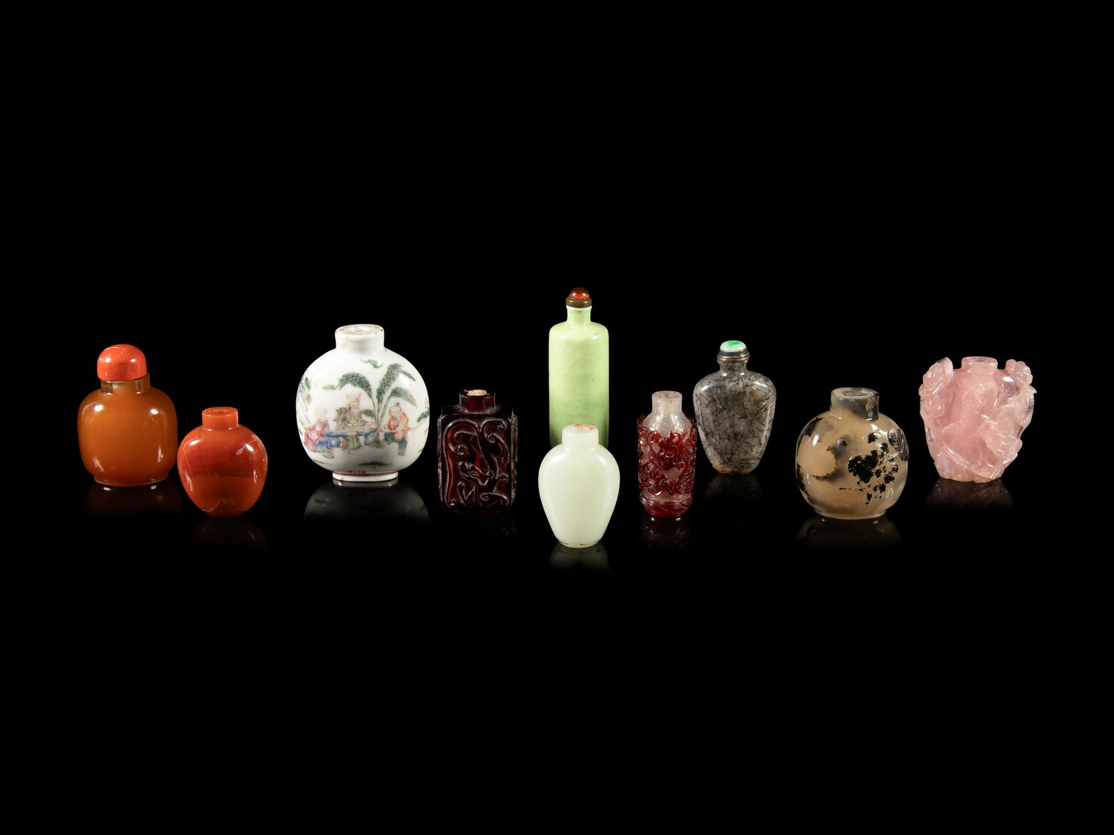 A Group of Ten Snuff Bottles Height of tallest 3 1/2 (1 of 1)