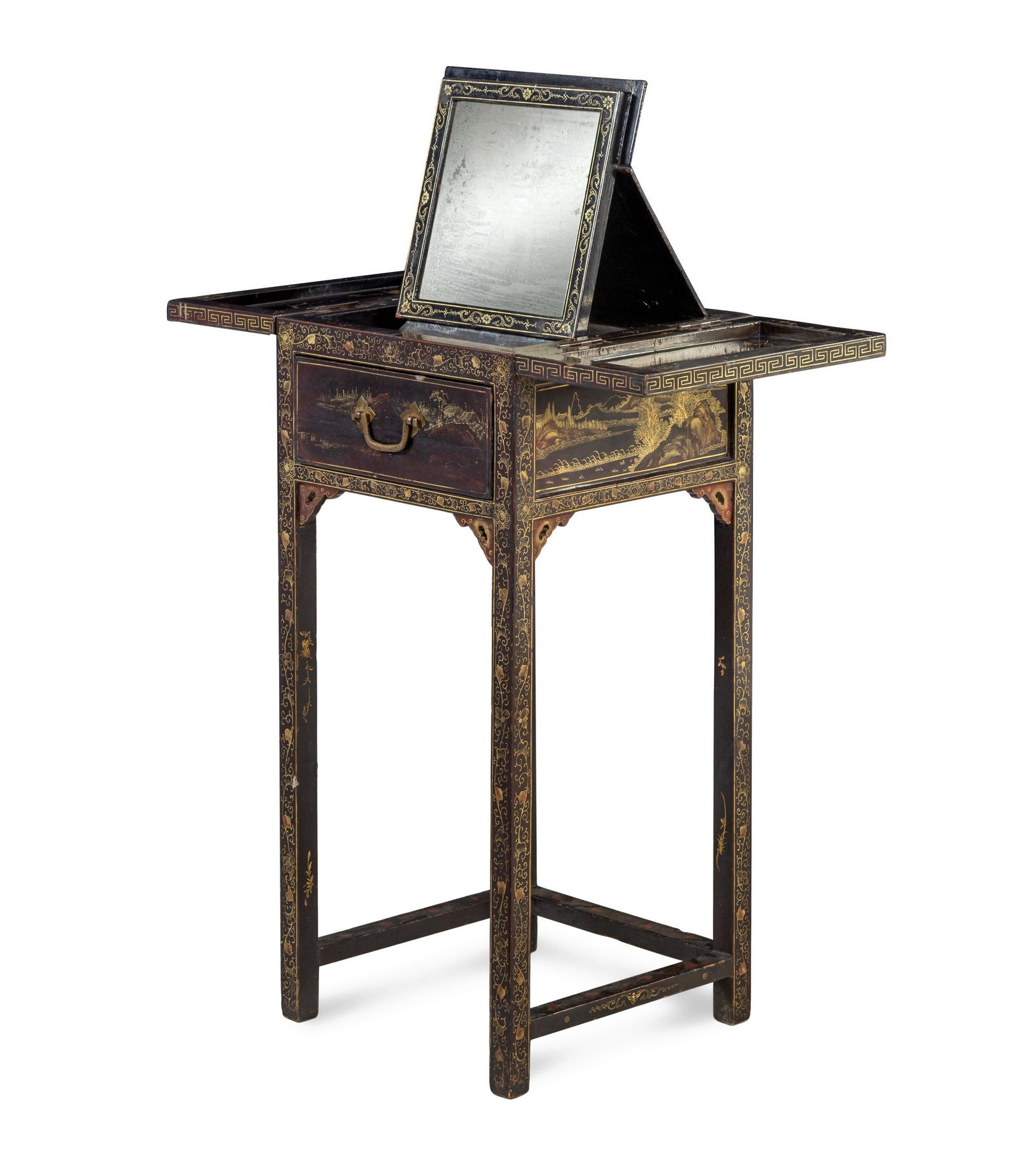 A Chinese Export Gilt and Polychrome Decorated Black (1 of 2)