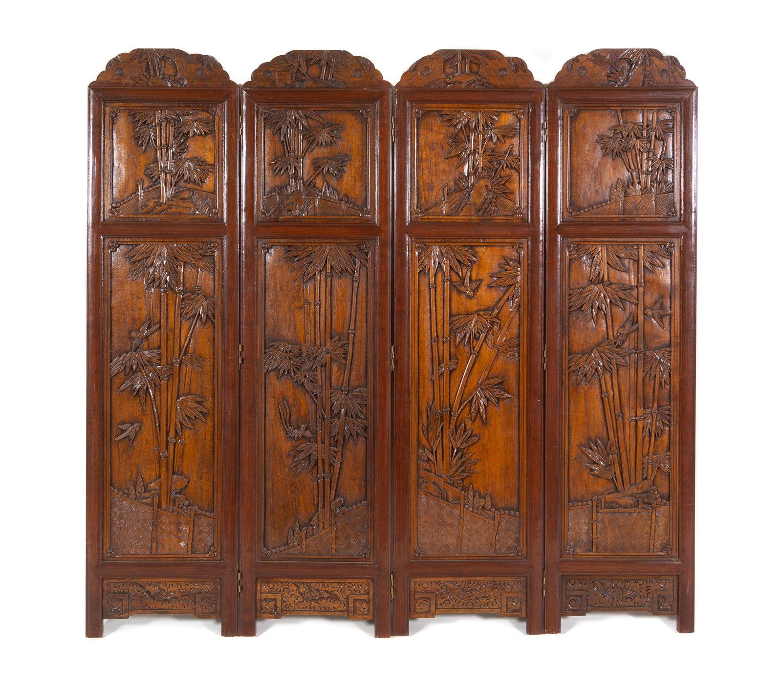 A Chinese Carved Hardwood Four-Panel Screen Each: (1 of 2)