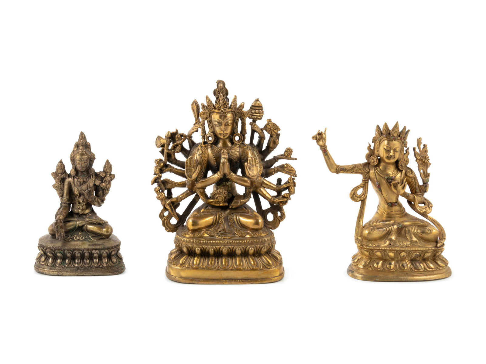 Three Sino-Tibetan Gilt Bronze Tara Figures Height of (1 of 2)
