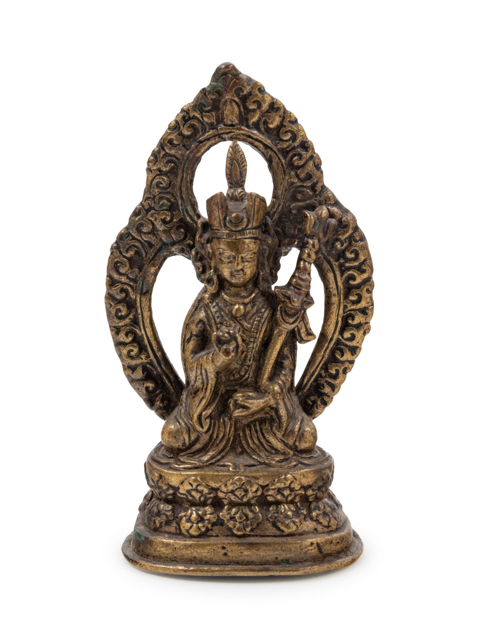 A Small Tibetan Gilt Bronze Figure of a Lama Height 3 (1 of 2)