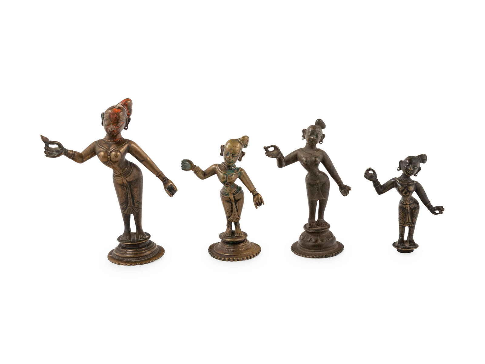 Four Indian Bronze Figures of Dancing Deities Height of (1 of 2)