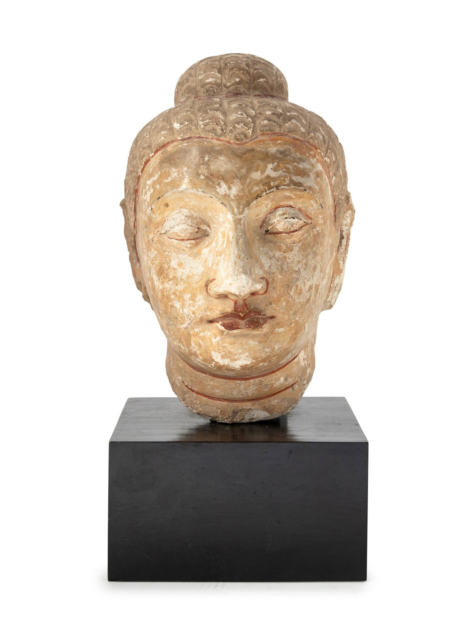 A Cambodian Style Painted Stone Head of Buddha Height (1 of 2)