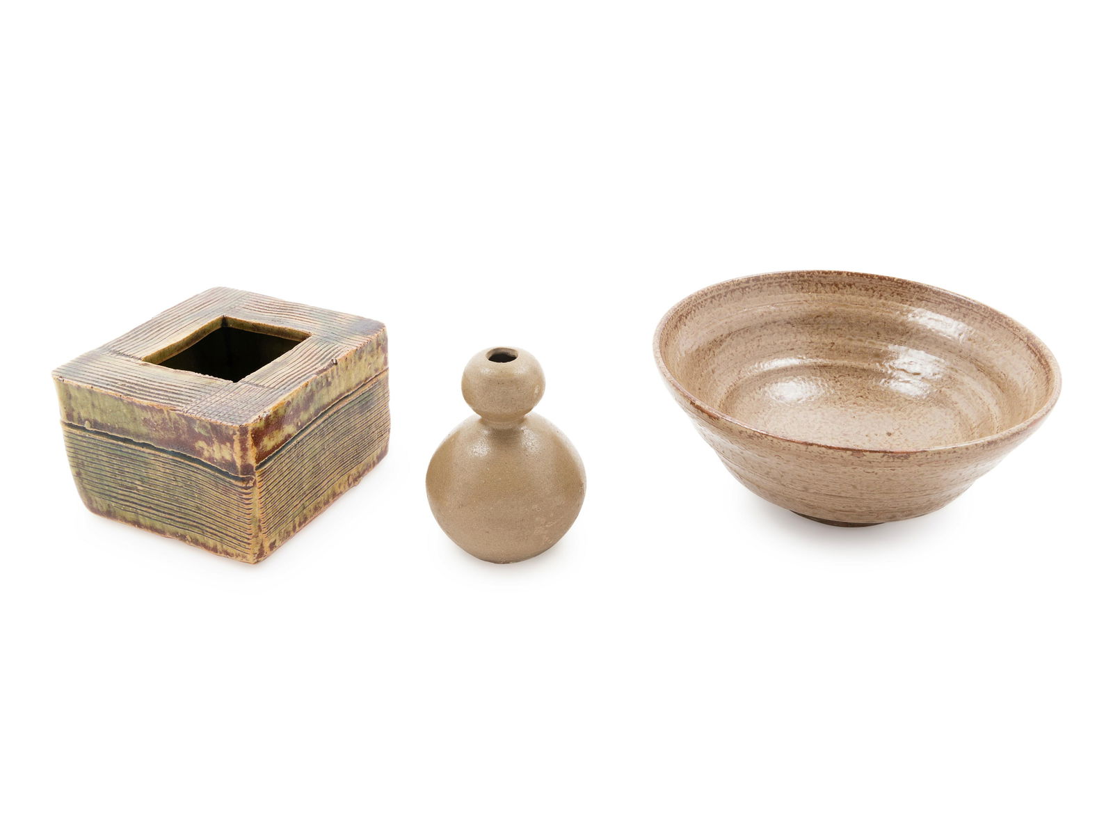 Three Japanese Glazed Pottery Articles Largest: diam 5 (1 of 1)