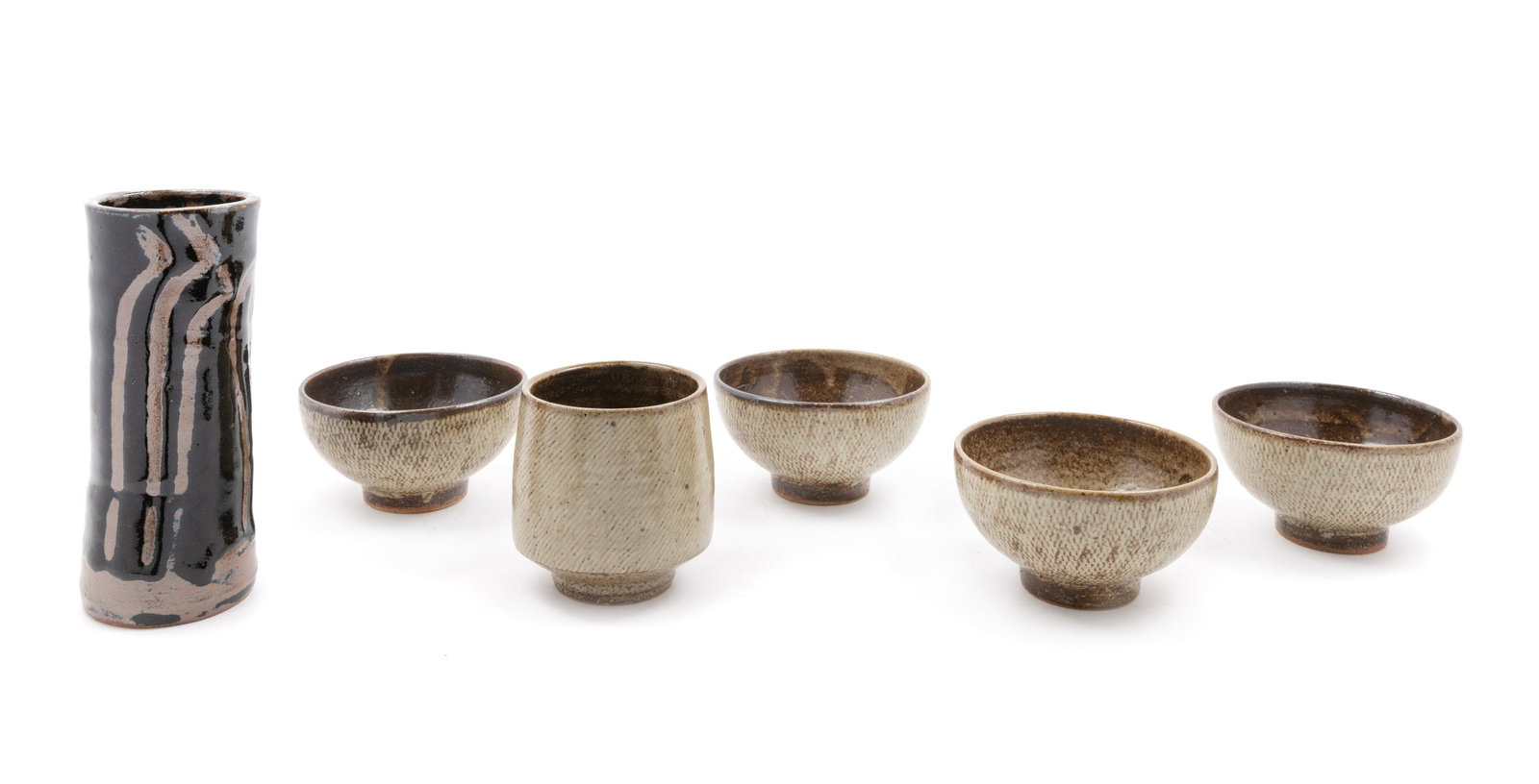 Six Japanese Pottery Wares Tallest: height 8 1/8 in., (1 of 1)