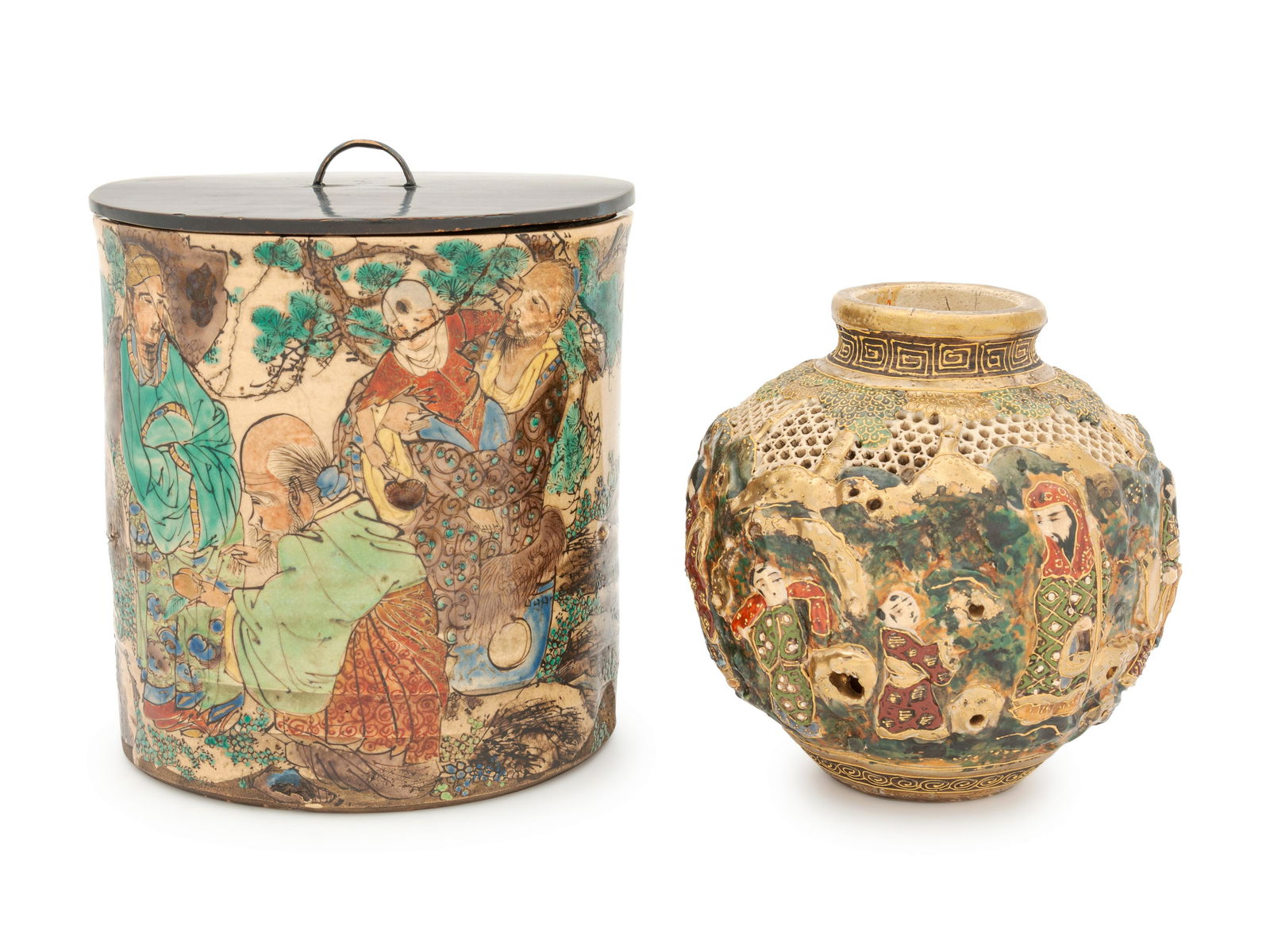 Two Japanese Porcelain Jars Height of taller 6 1/4 (1 of 3)