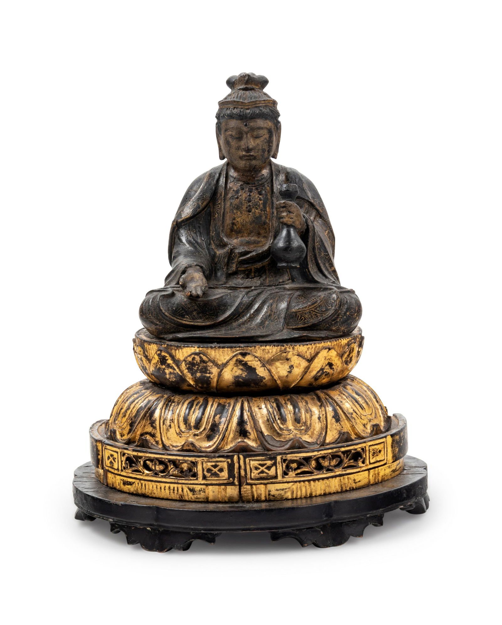 A Japanese Gilt Wood Figure of Seated Kannon Height 11 (1 of 2)