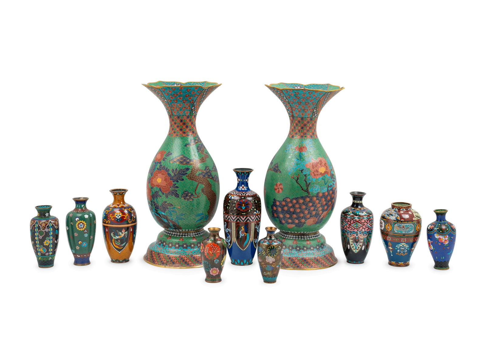 Eleven Japanese Cloisonne Enamel Vases Height of (1 of 2)