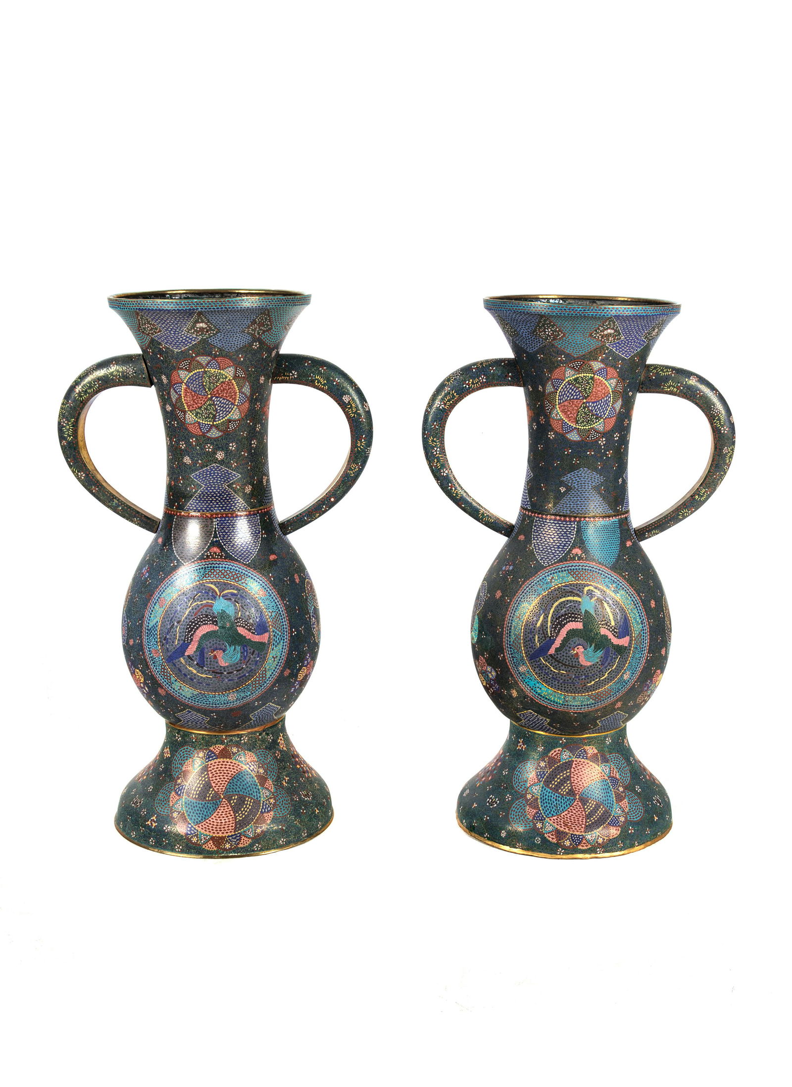 A Large Pair of Japanese Cloisonne Enamel Vases Height (1 of 3)