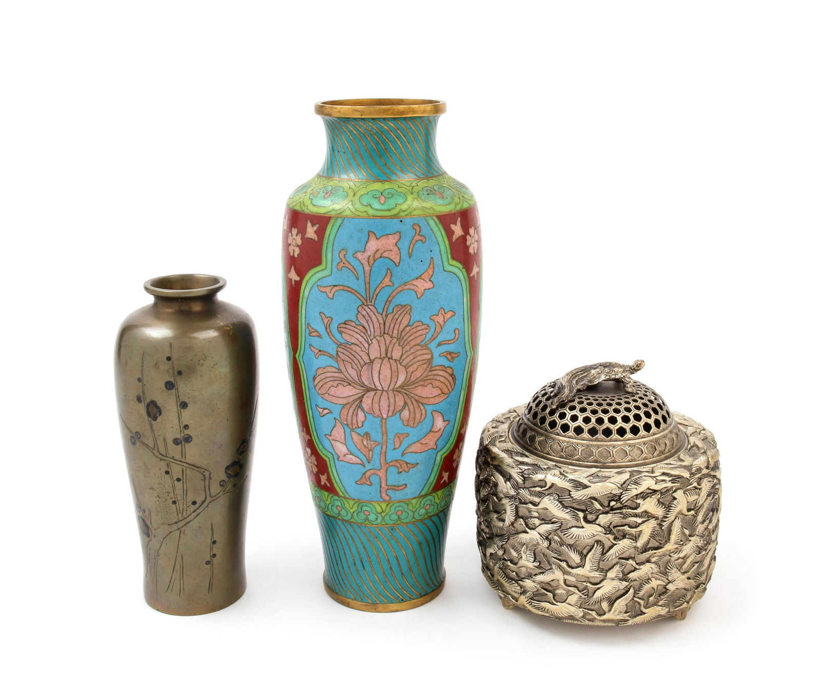 Three Japanese Bronze Wares Height of tallest 10 3/4 (1 of 2)