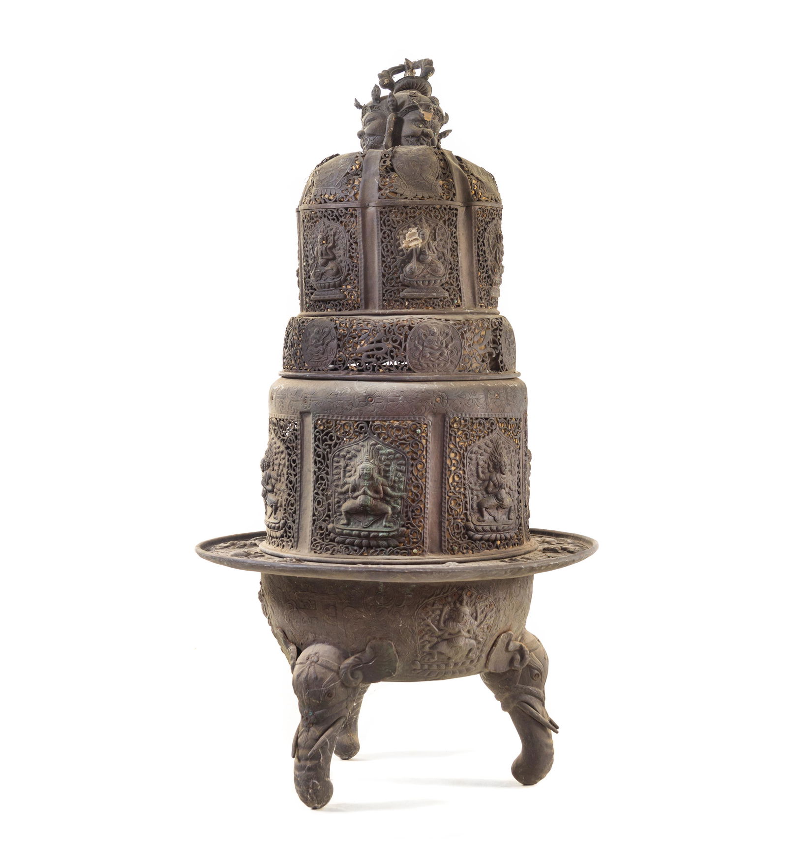 A Large Japanese Bronze Incense Burner Height 44 in., (1 of 3)