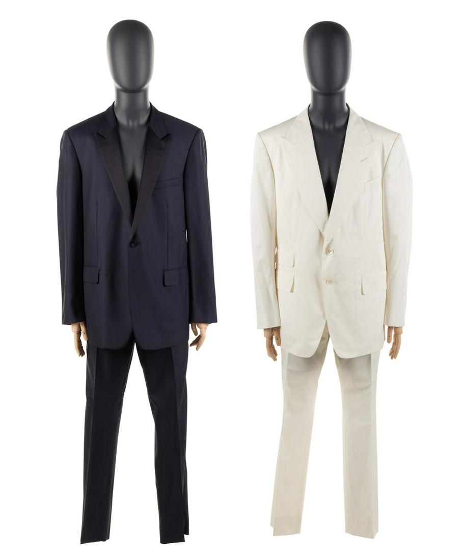 Two Men's Suits; One Dior and One Tom Ford, : Two Men's Suits; One Dior and One Tom Ford, BNY 57, 80 This lot includes two 2-piece men's designer suits. THE FIRST Navy blue wool two-piece tuxedo with cupro satin faced fish-eye lapels