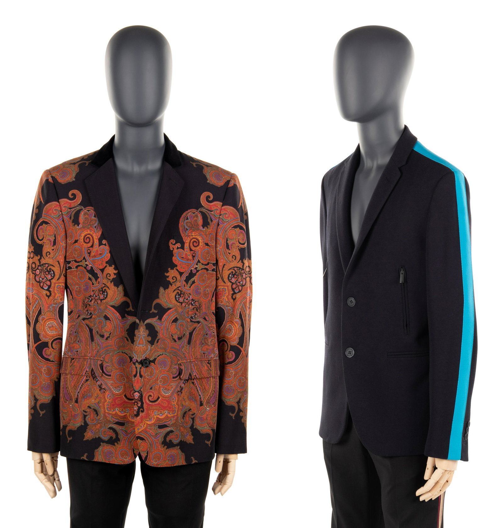 Two Men's Jackets; One Alexander McQueen, One Fendi, c.: Two Men's Jackets; One Alexander McQueen, One Fendi, c. 2017 BNY 35, 71 The pants depicted in the images are not included in the lot. THE FIRST Black wool blend jacket with paisley print and vel
