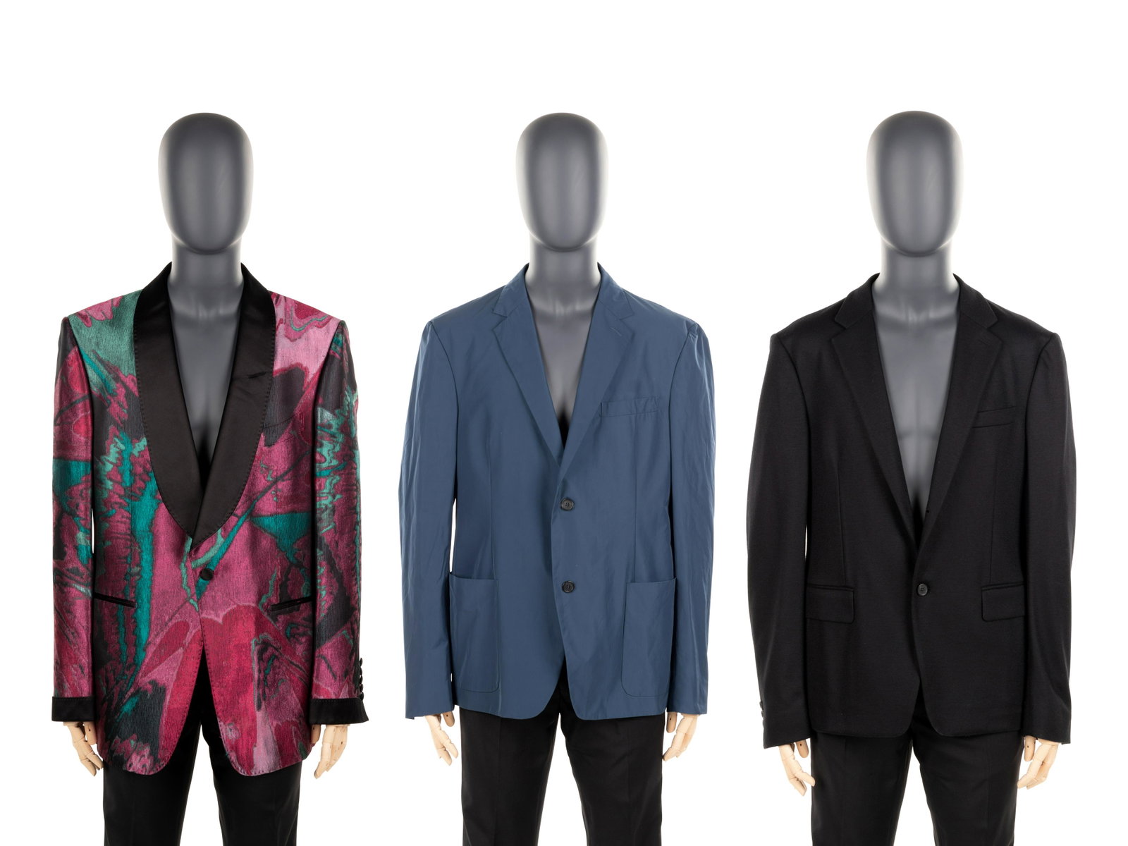Three Men's Jackets; Two Prada, One Tom Ford, : Three Men's Jackets; Two Prada, One Tom Ford, BNY 47, 63, 92 This lot includes three men's jackets. The pants depicted in the images are not included in the lot. THE FIRST Black, pin